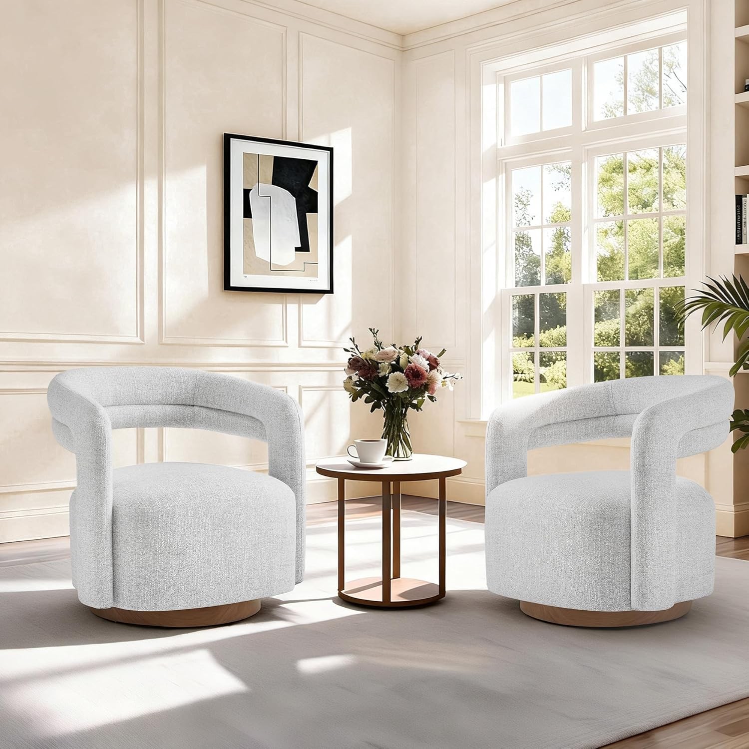 Swivel Accent Chair Upholstered Barrel Chair W/ Open Back Design Modern Arm