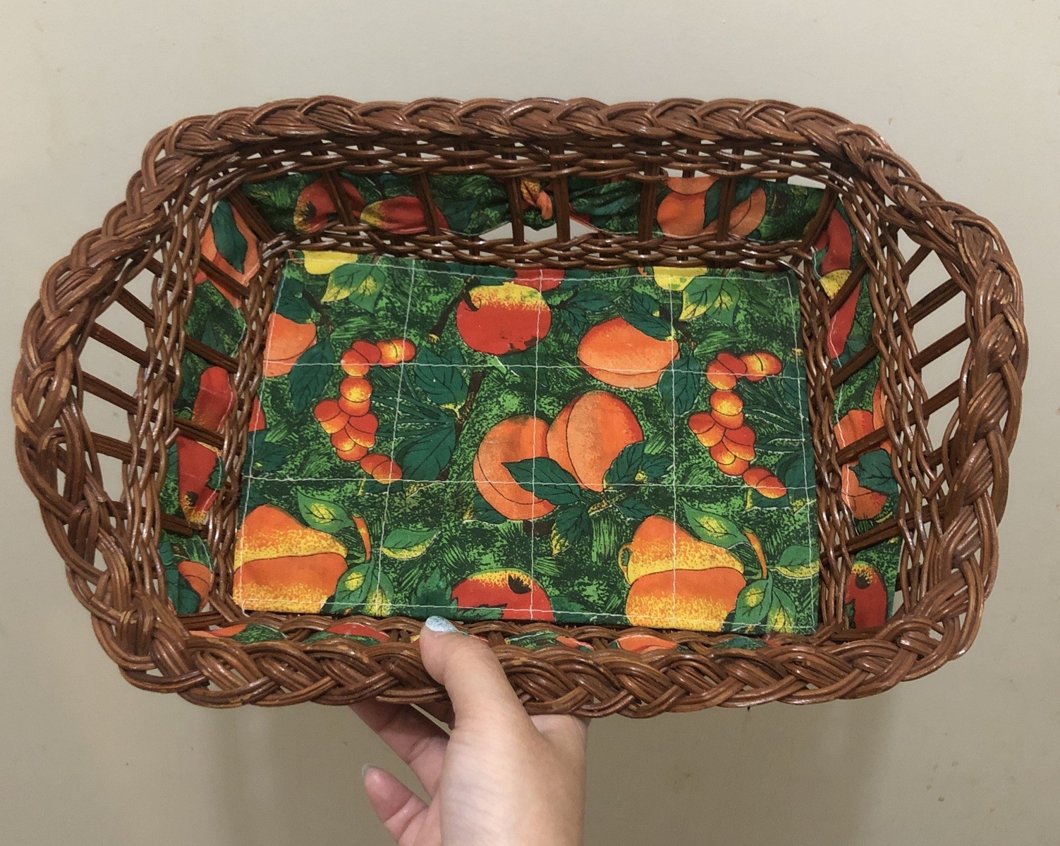 Woven Wicker Rectangular Basket 11x9 w/ Fruit Liner Farmhouse Decor
