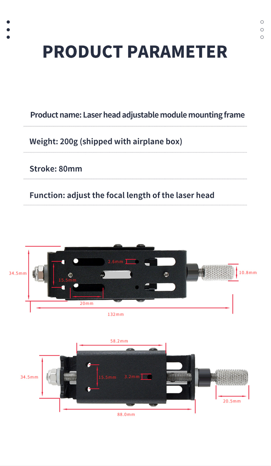 CNC Laser Head Adjustable Module Mounting Frame Laser Head Set for Laser Machine