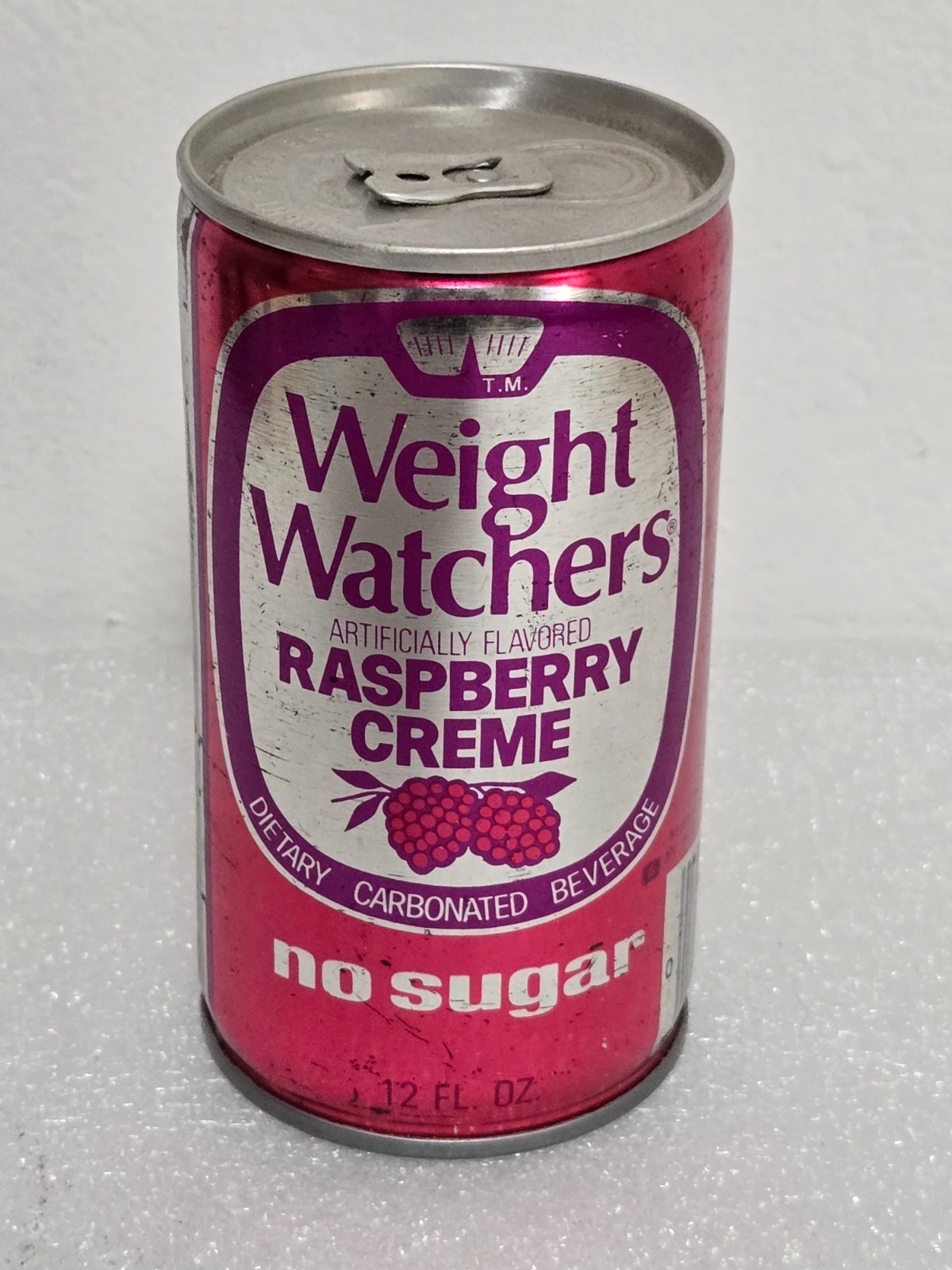 Vintage Weight Watchers Raspberry Creme Metallic Stay Tab Steel Soda Pop Can