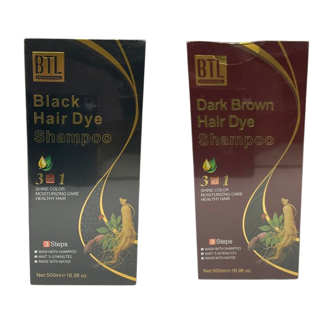 BTL Professional Black / Dark Brown Hair Dye Shampoo 3in1 16.9oz 500mL
