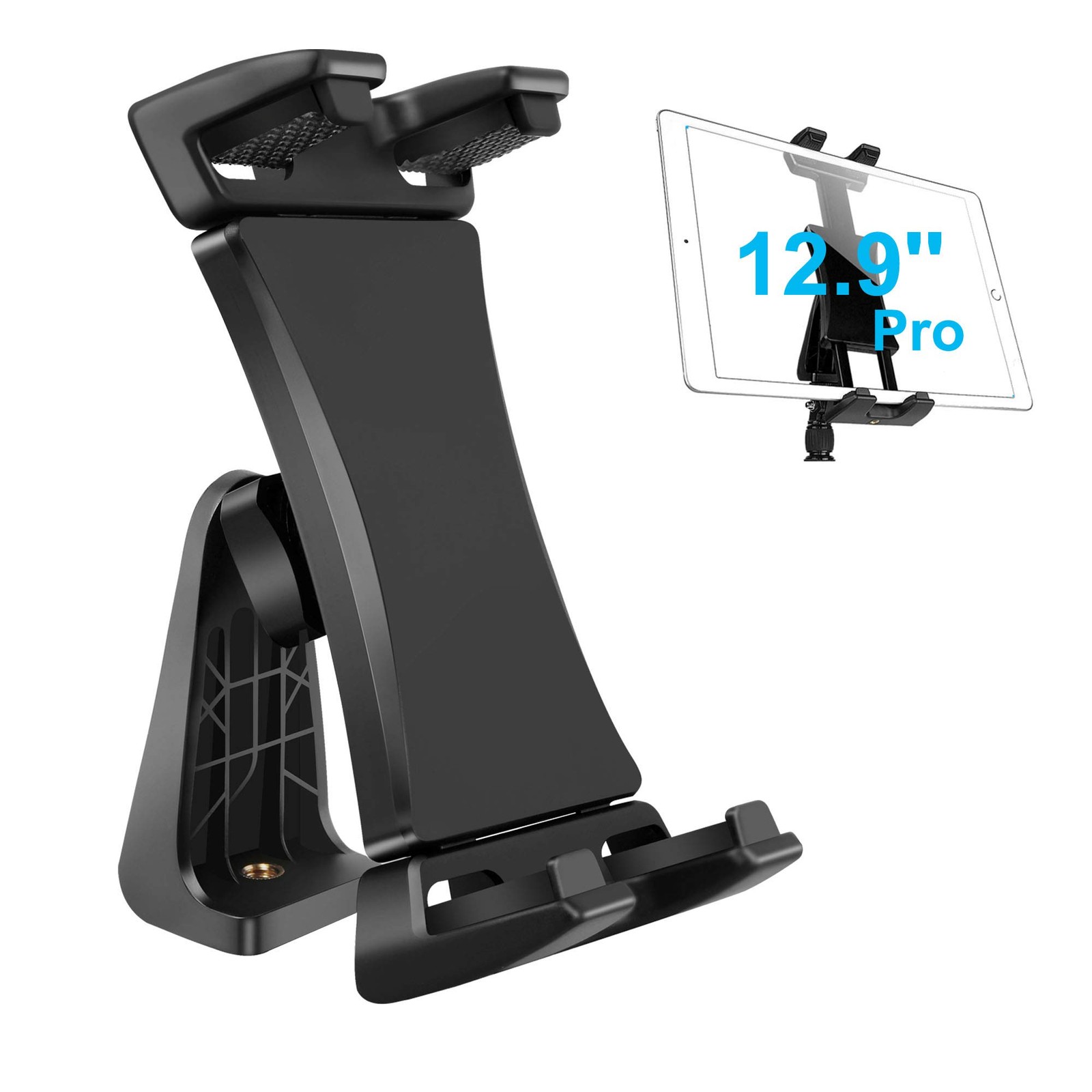 IPad Tripod Mount Adapter 360 Degree Rotatable Universal Tablet Clamp Black