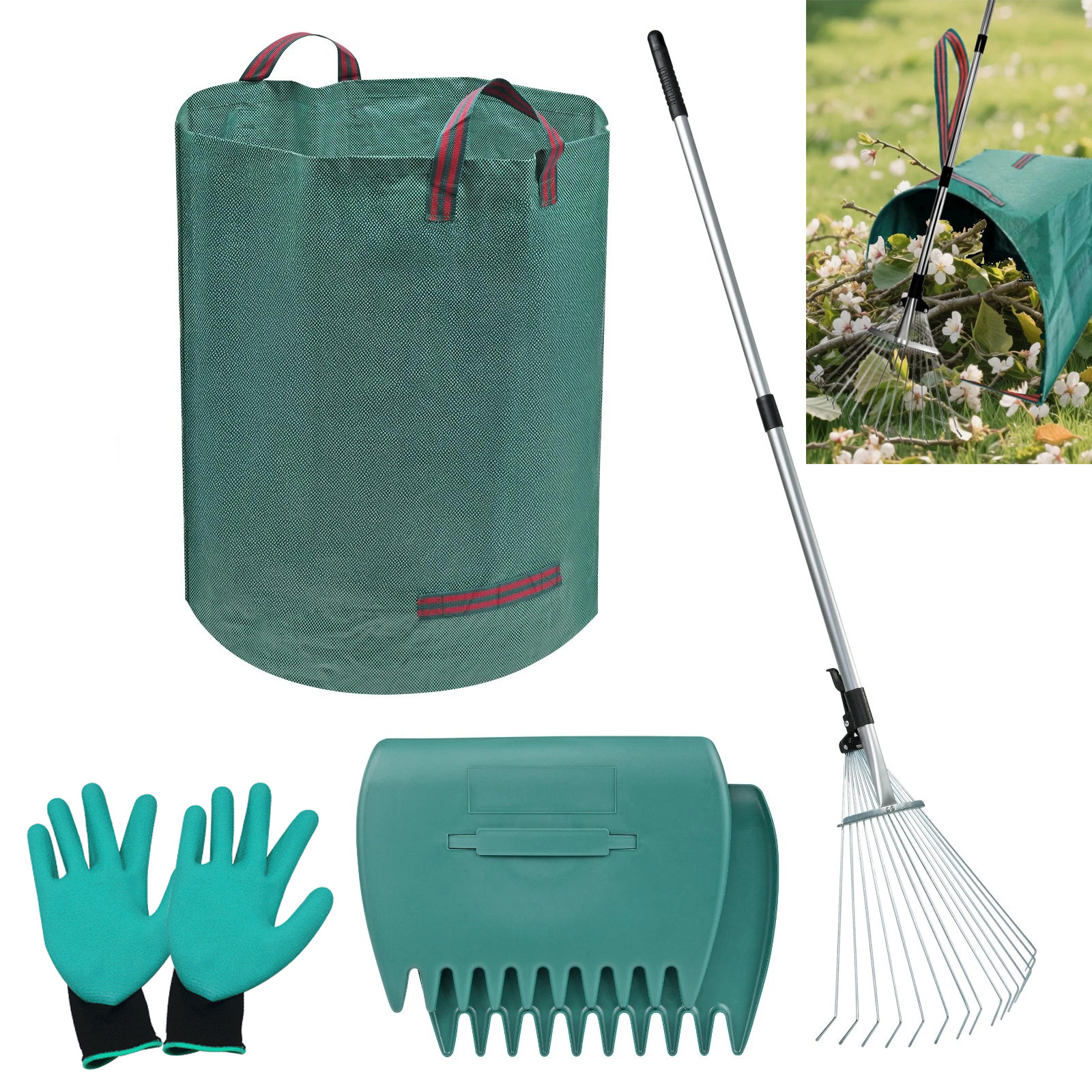 Leaf Rake for Lawns with 72 Gallon Dustpan-Type Leaf Bags Metal Garden Yard Rake
