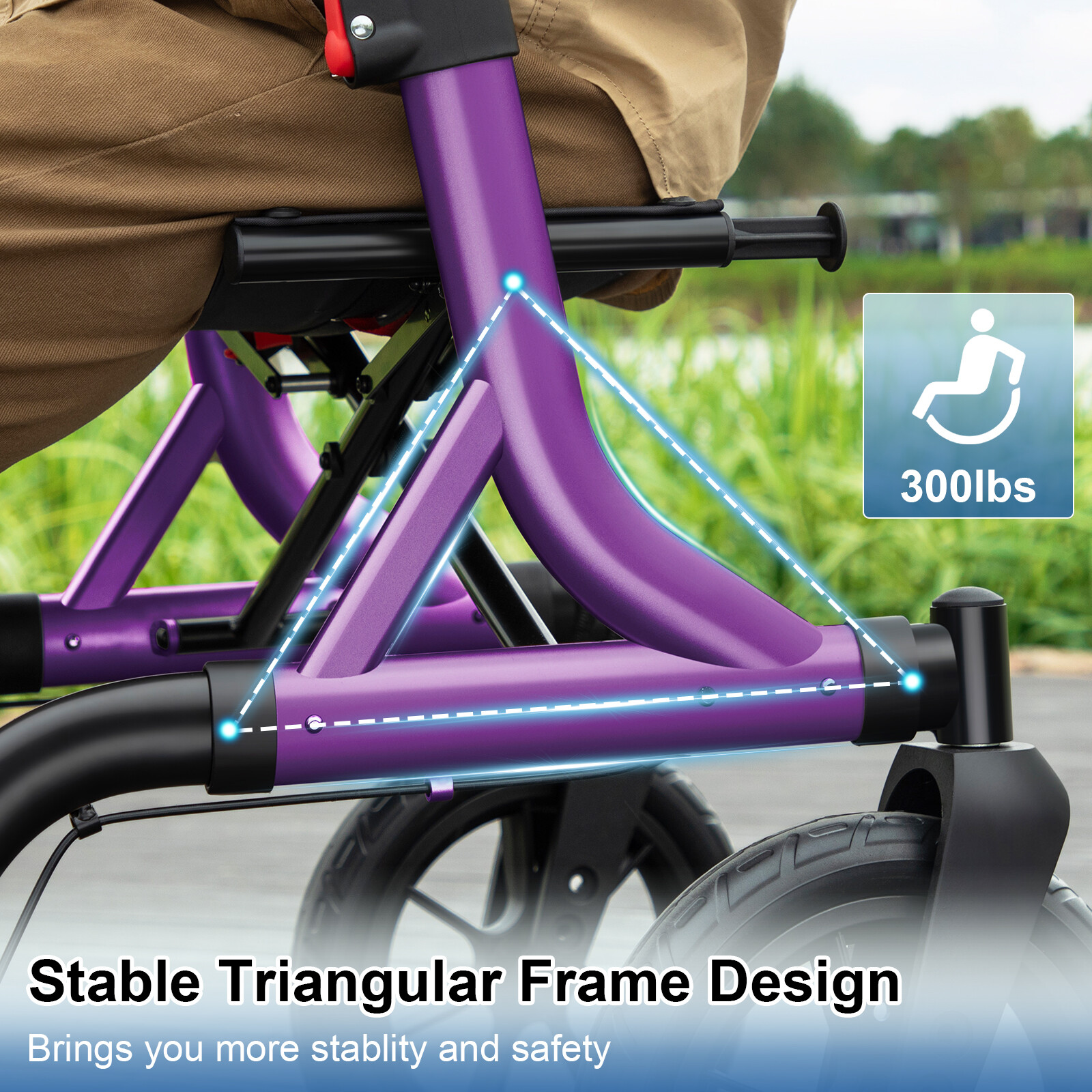 All-Terrain Rollator Walker with 12" Rubber Wheels, Seat & Backrest, Adjustable