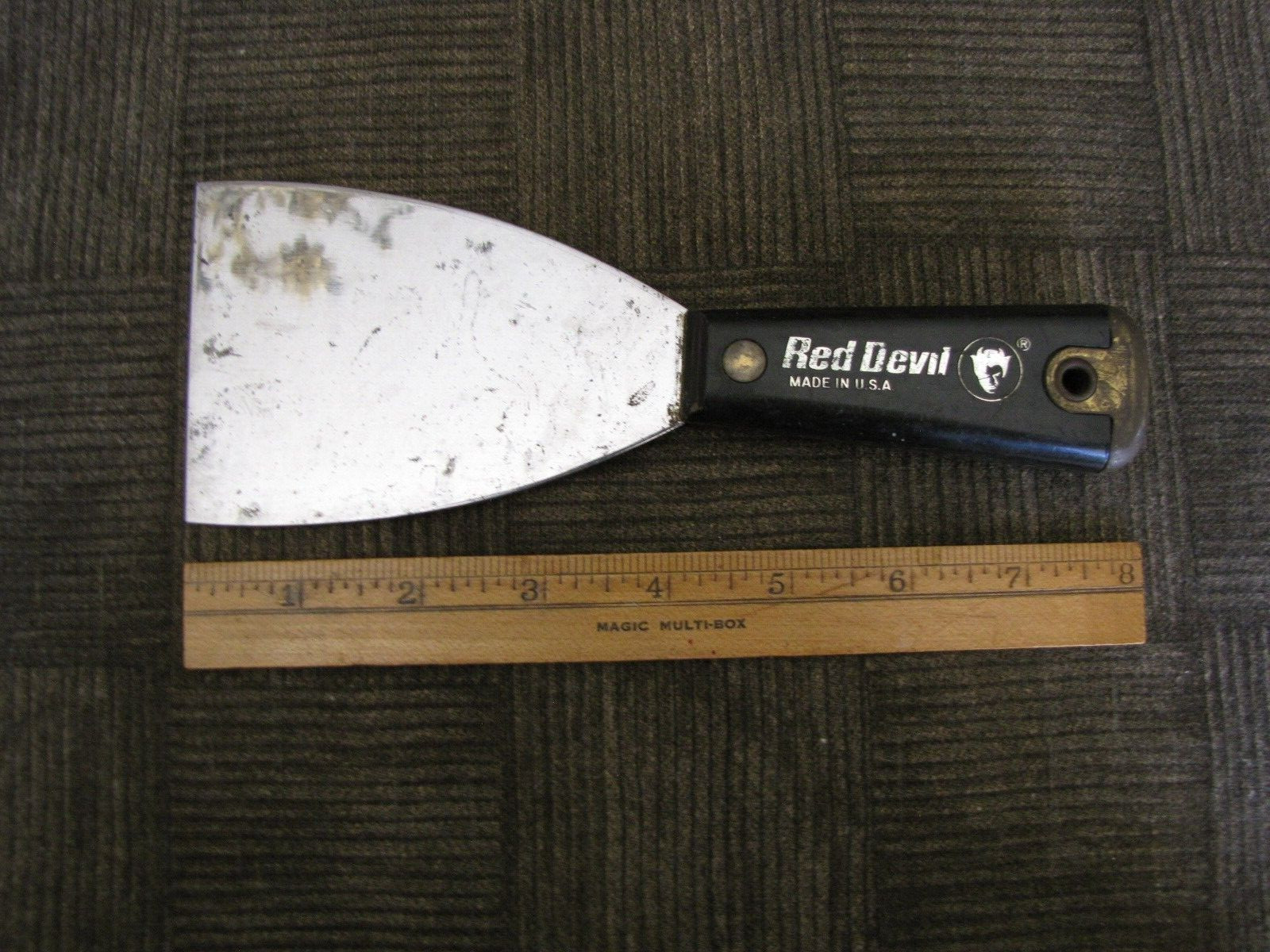 RED DEVIL Broad Knife / Scraper 3" Stiff Slant Blade With Nail Set Handle - USA