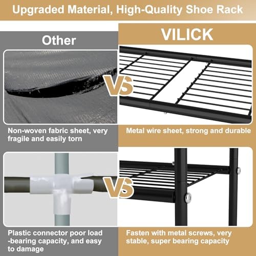 3 Tier Shoe Rack 33" Wide Metal Shoe Organizer Long Shoe Storage with 4 Black