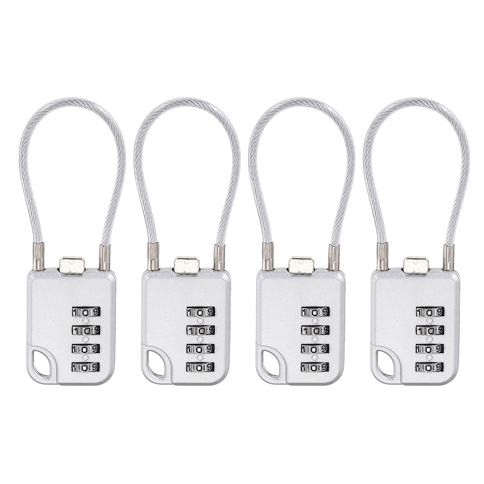 4Pcs Combination Cable Padlock with 5.3" (13.5cm) Flexible Cable, Silver