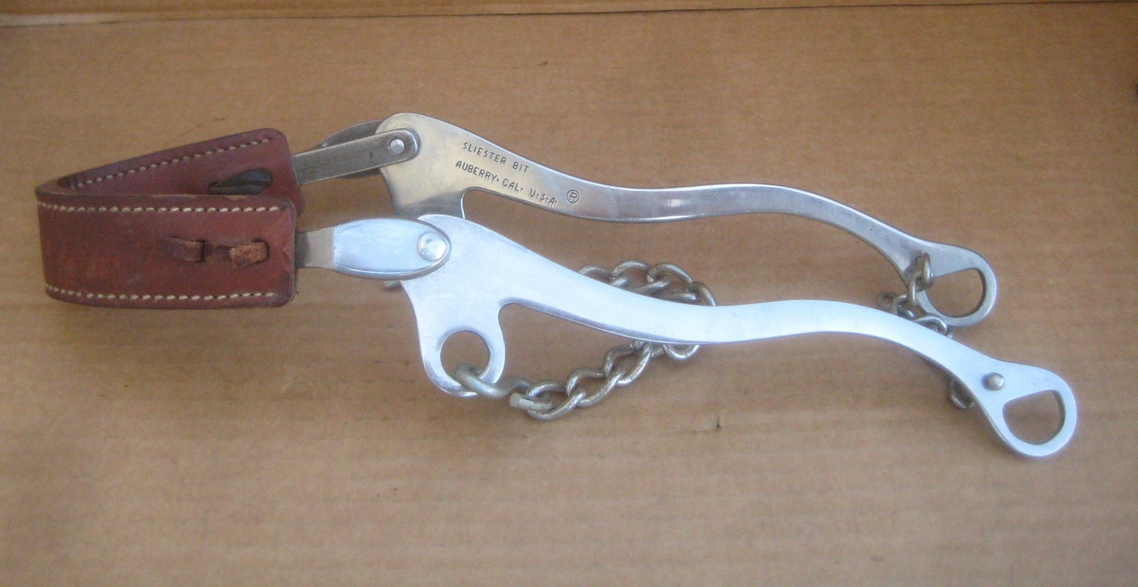 Vintage Sliester Surgical Stainless Steel Hackamore with Flat Leather Noseband
