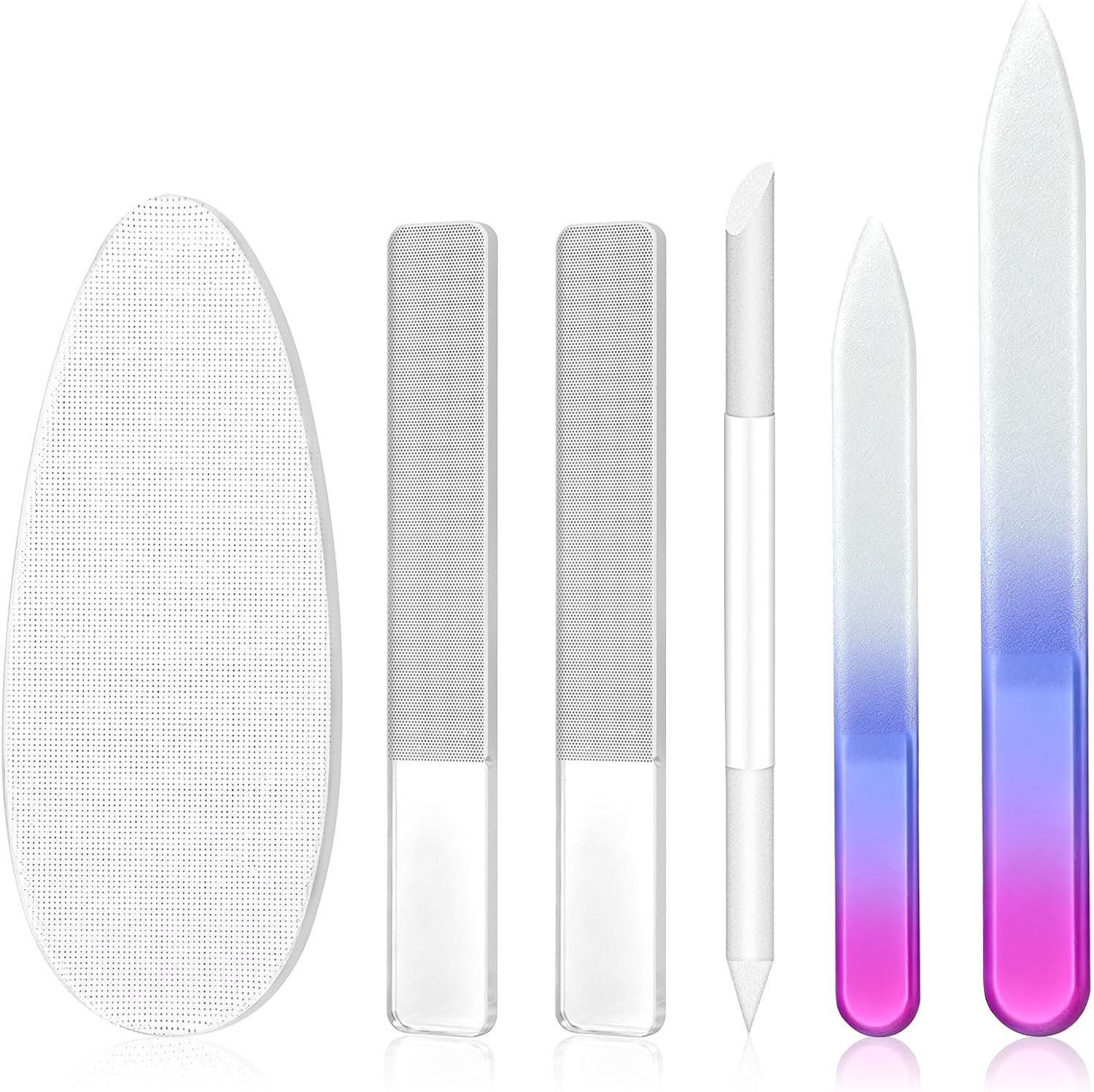 6PCS Glass Nail File Set, Nano Glass Nail Files Buffers Shiner, Cuticle Pusher T