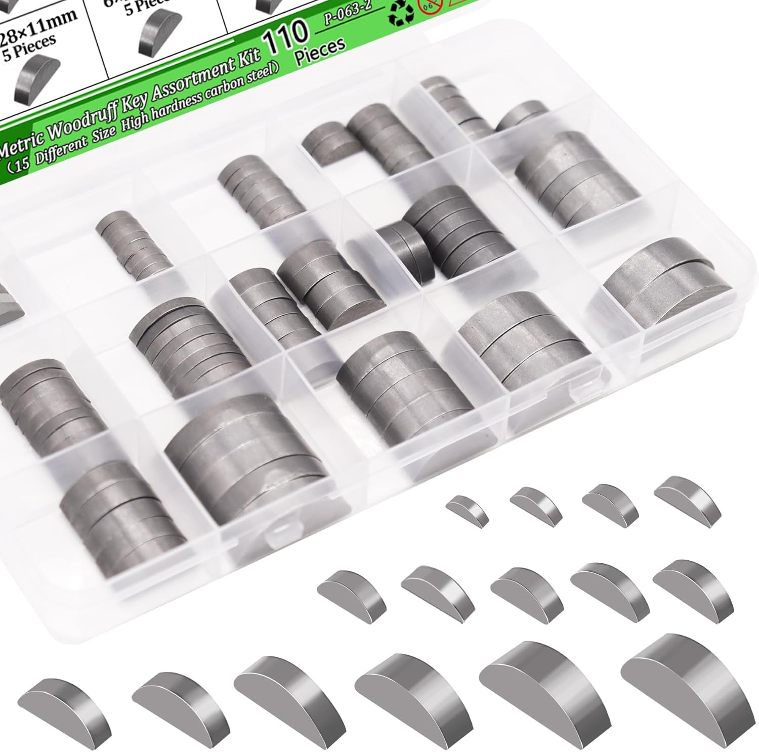 110PCS Metric Woodruff Key Assortment Kit, 15 Sizes Carbon Steel Woodruff-Key...