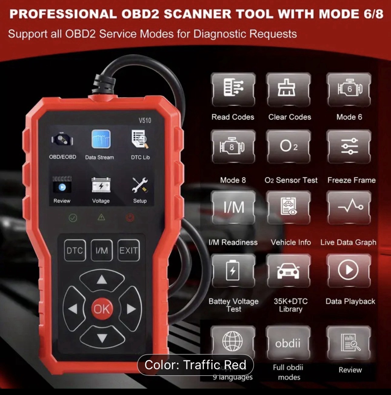 OBD2 Scanner Diagnostic Tool. New 2025! Available In Red. All Makes All Models.