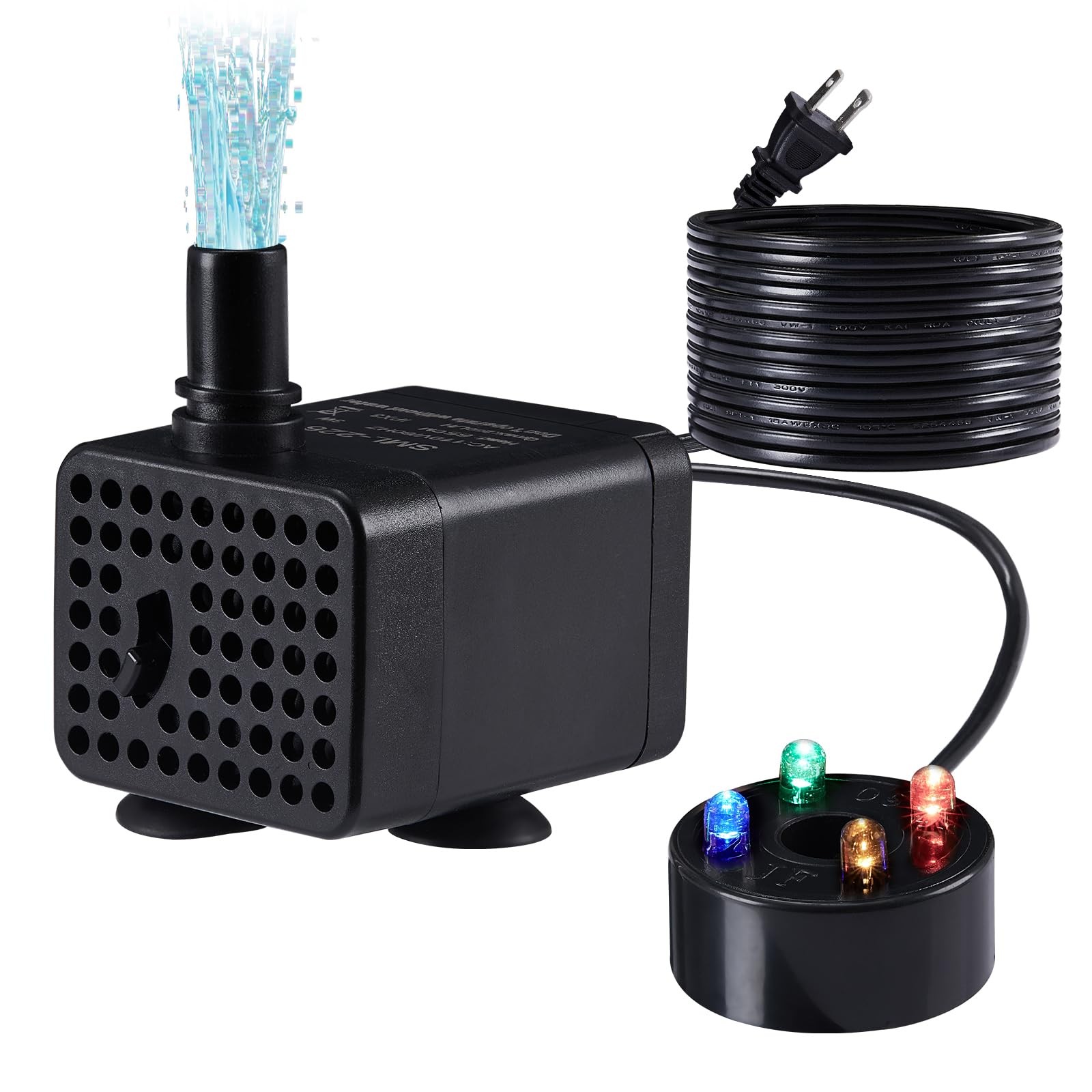 Quauli 70GPH Mini Submersible Fountain Pump with LED Lights(260L/H, Black