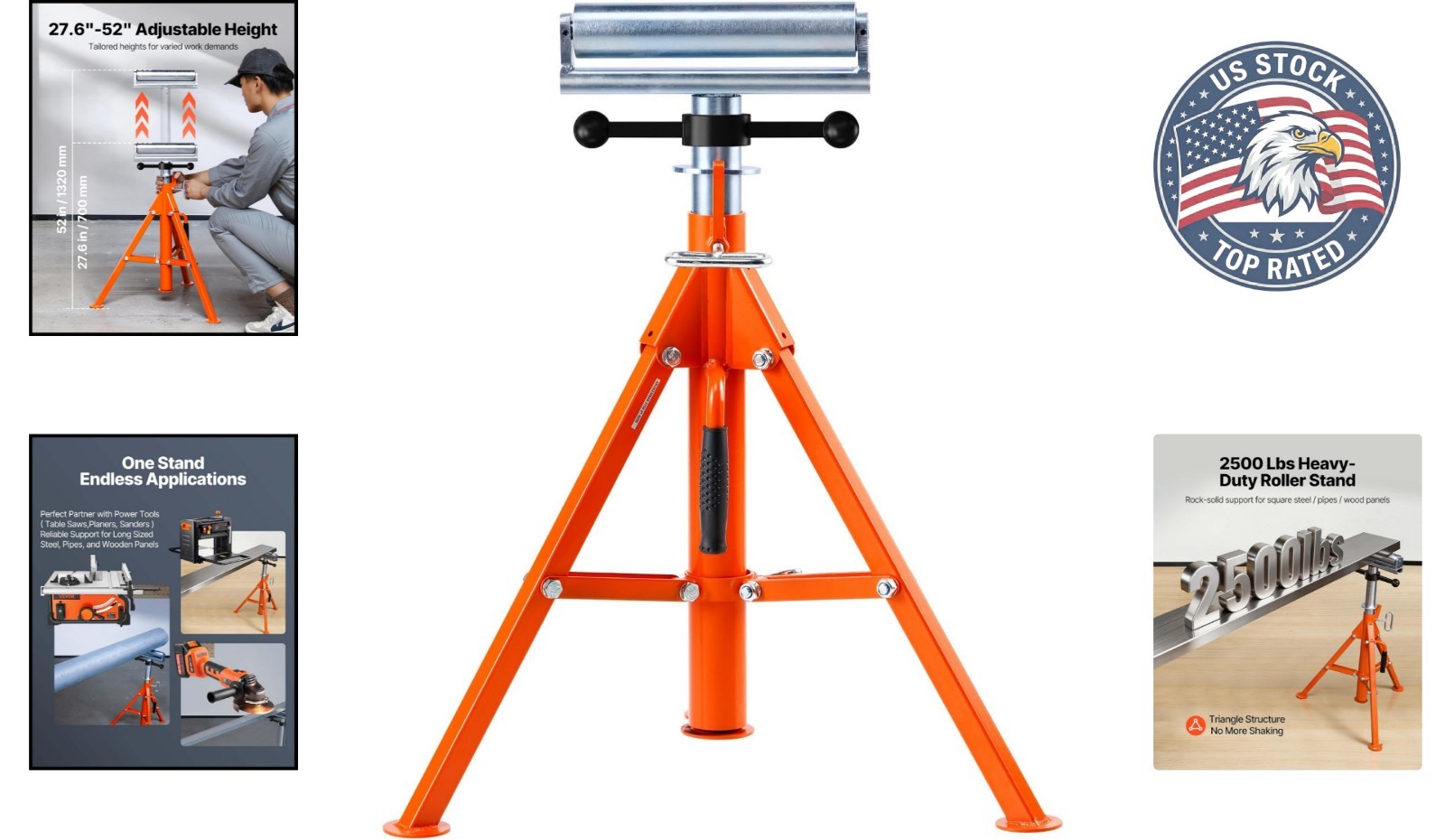 Versatile Heavy Duty Roller Stand - 2500 LBS Load Capacity, 28"-52" Adjustable