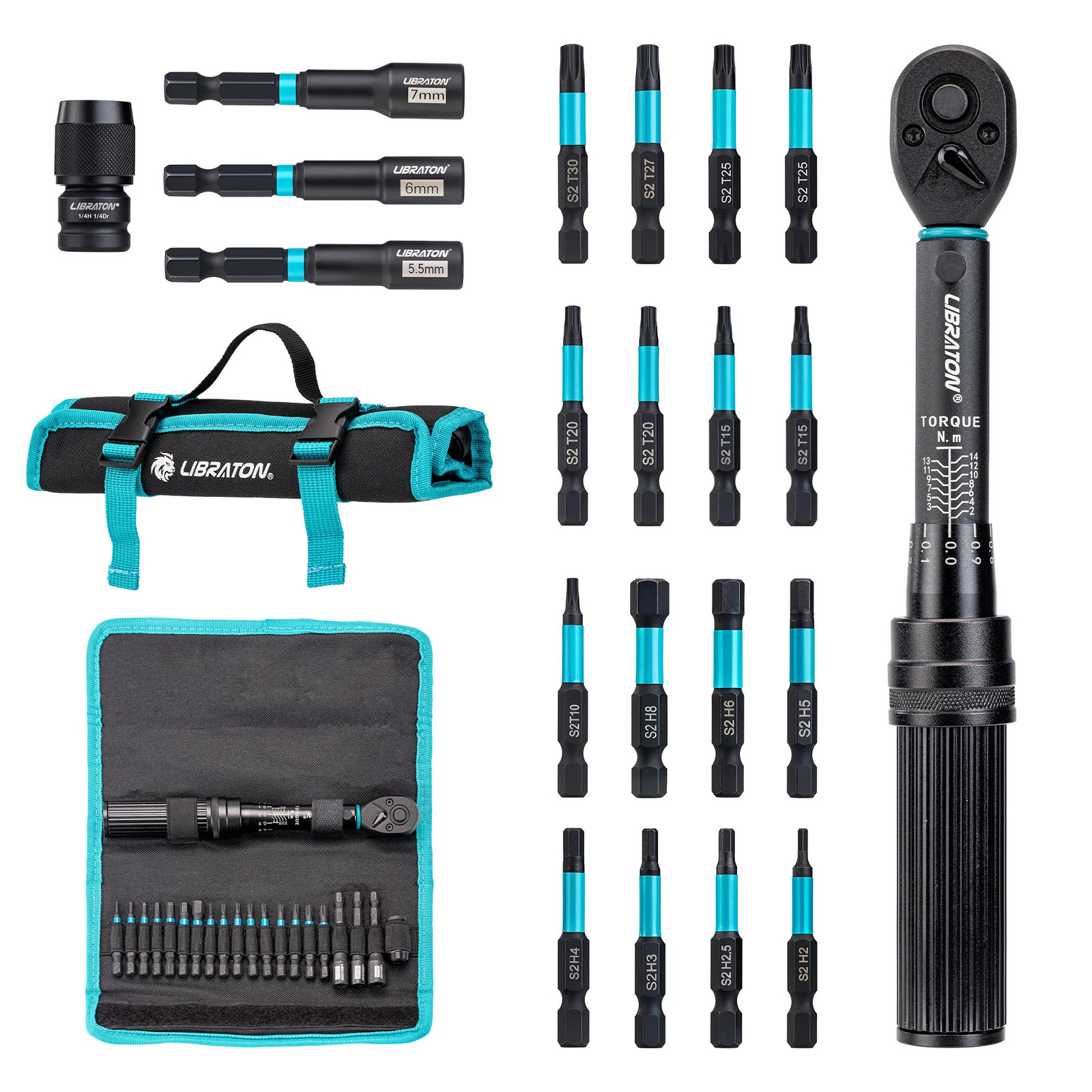 LIBRATON Bike Torque Wrench Set 21pcs 1/4" 2-14Nm Bicycle Repair Tool Kit