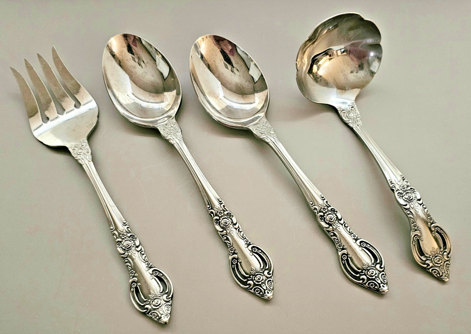 4 ~ Hostess Set Oneida Northland Baton Rouge Fork, Spoons, Ladle Stainless Japan