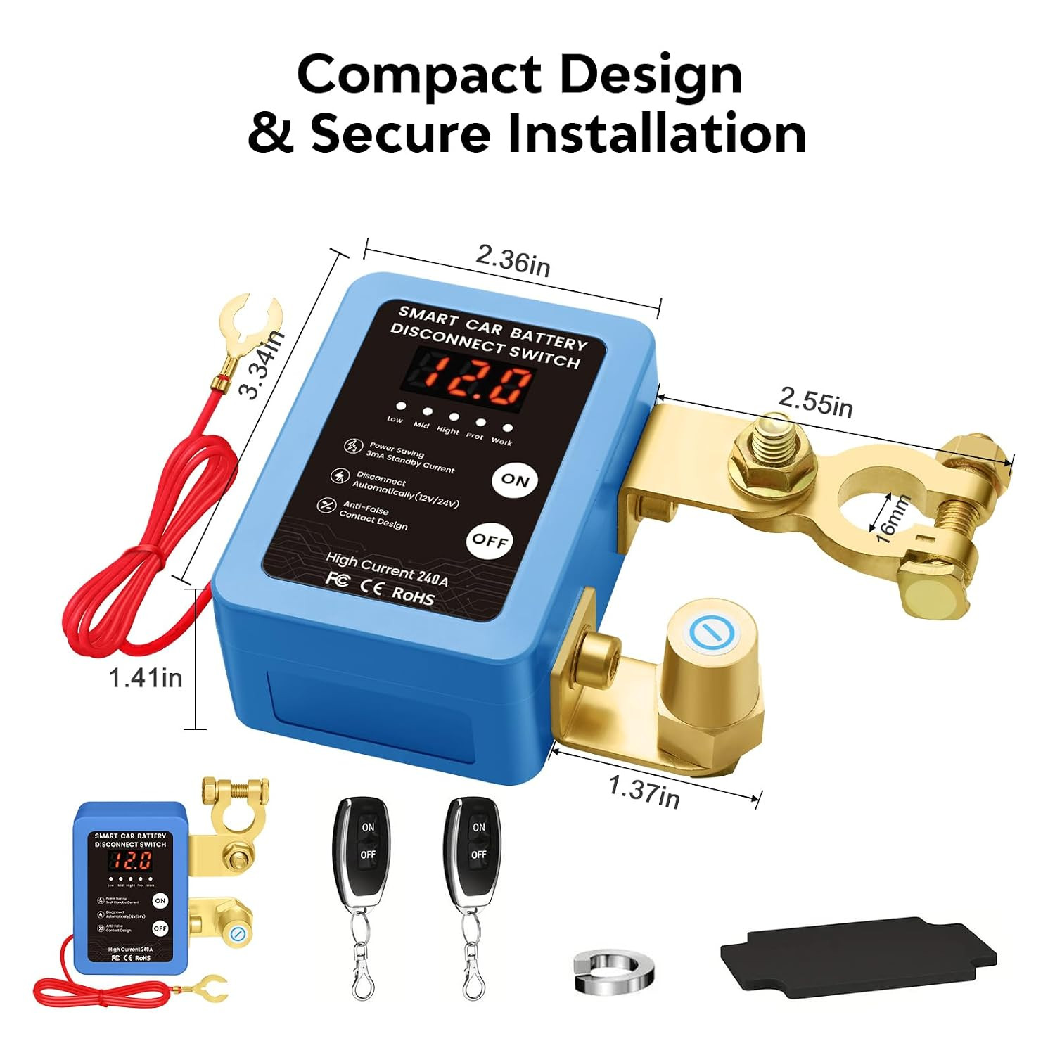 Kill Switch for Car - 12V Remote Battery Disconnect Switch Smart Voltage Car Bat
