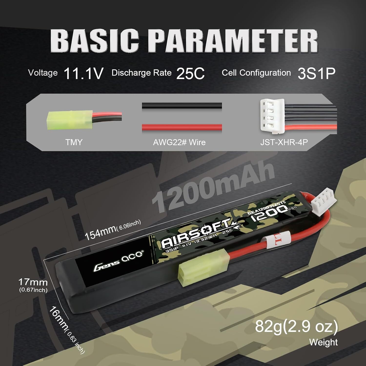 Gens ace 25C 1200mAh 3S1P 11.1V Slim Airsoft Battery with Tamiya For airsoft gun