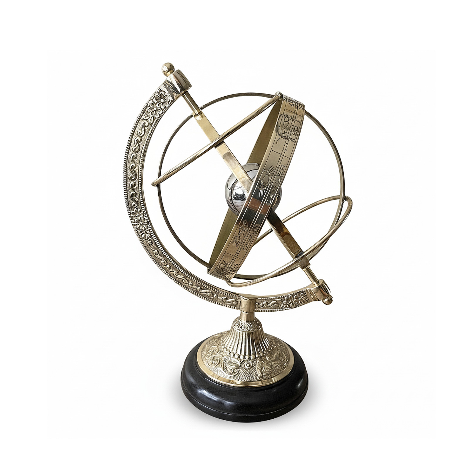 Vintage Style Brass Armillary Sphere Globe Decor - 12" Celestial Model