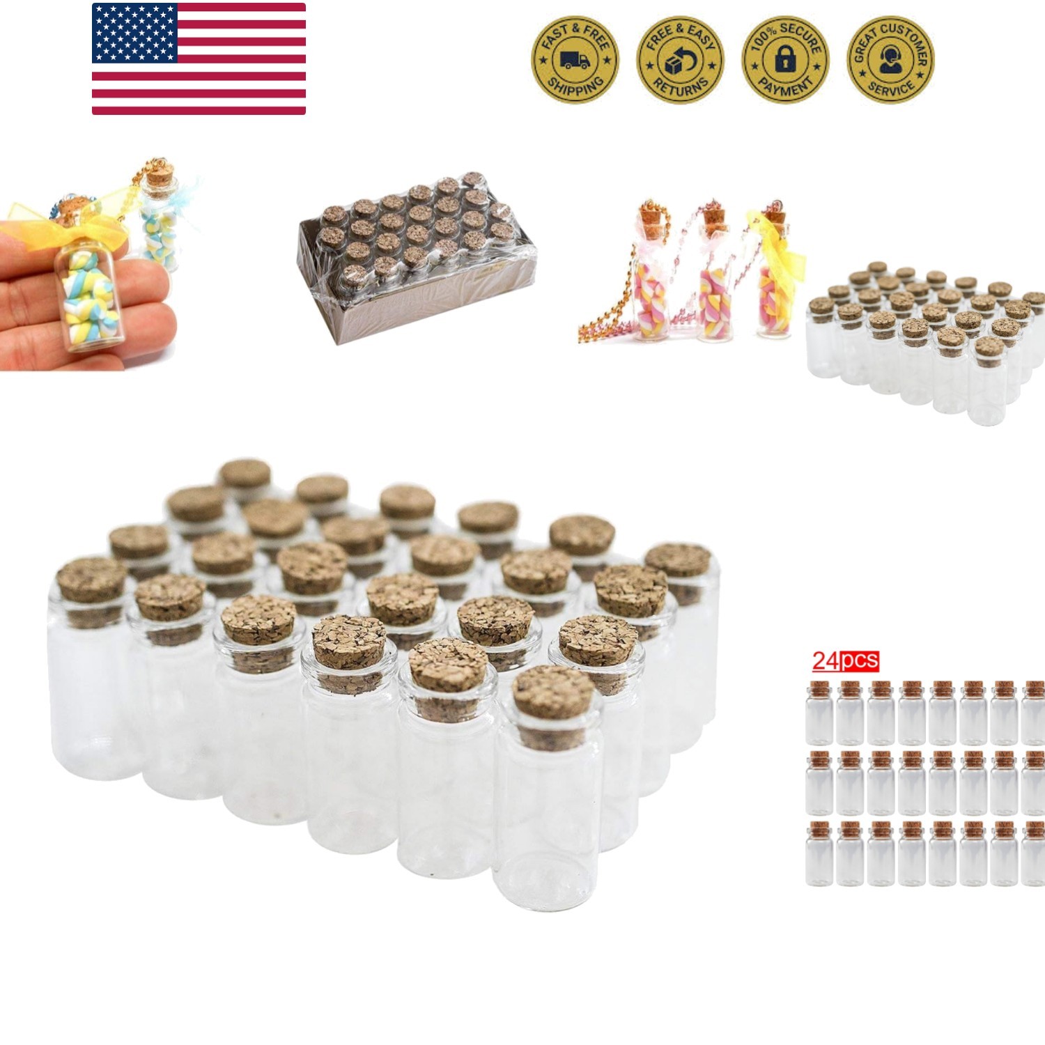 Mini Clear Glass Jars Bottles with Cork Stoppers for Arts & Crafts, Projects,...
