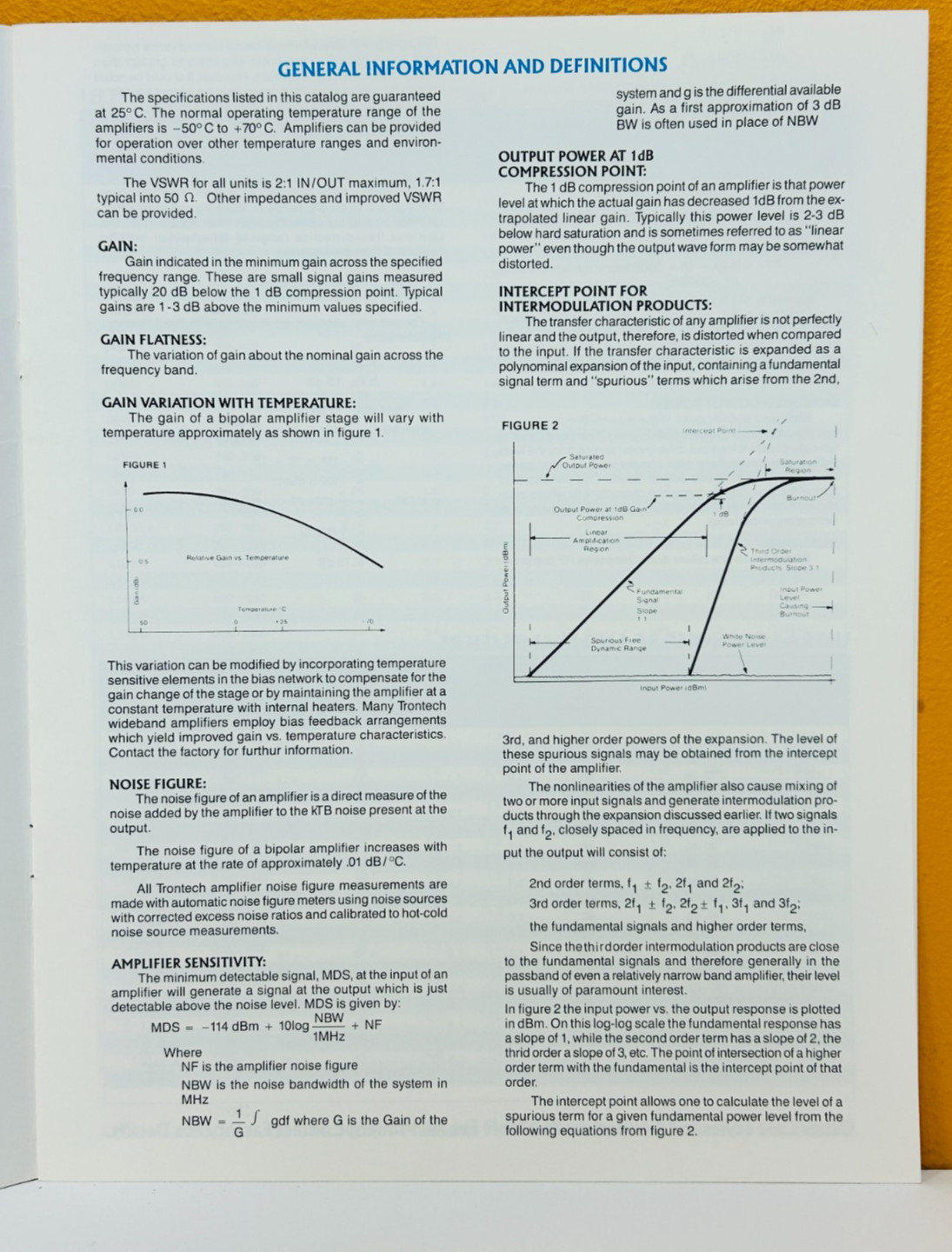 Trontech Amplifiers 1987 Low Noise Medium Power DC to Microwave Catalog.