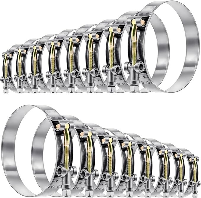 16Pcs 8 Sizes T-Bolt Hose Clamps, 304 Stainless Steel Heavy Duty Hose Clamp Asso