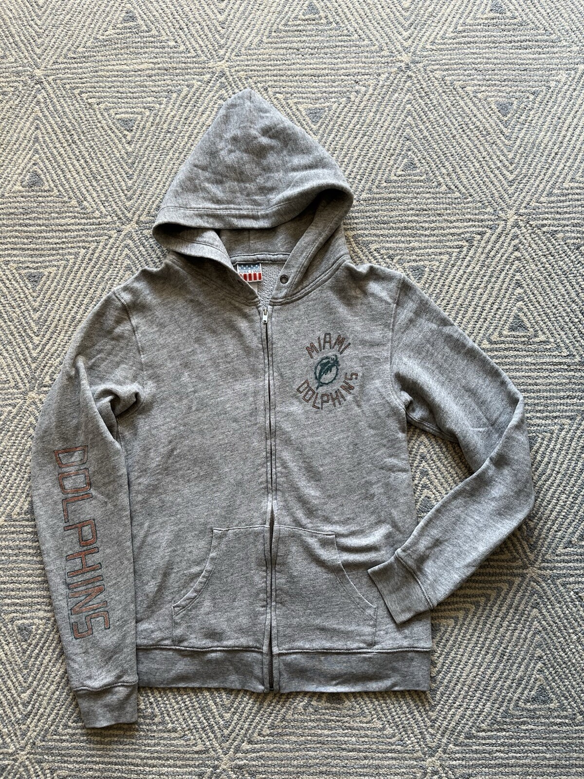 Junk Food Miami Dolphins Zip Front Hooded Sweatshirt - Grey - Medium - Missing S