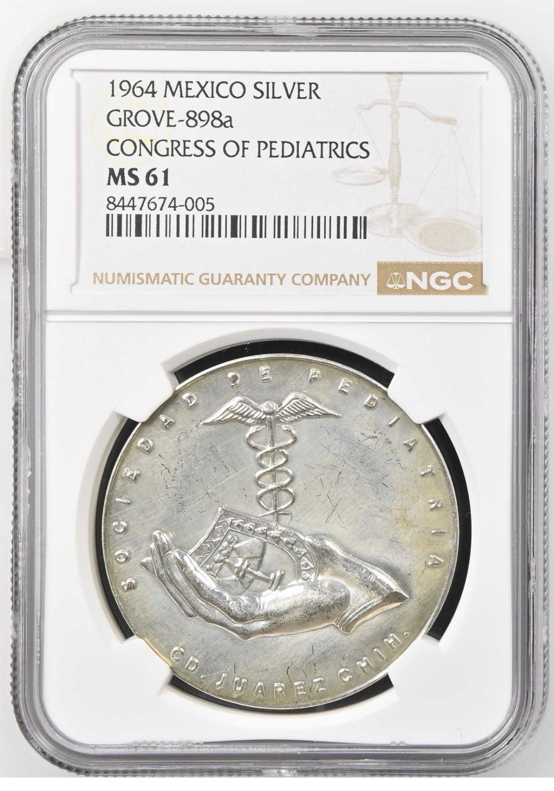 1964 MEXICO Medal GROVE-898a CONGRESS OF PEDIATRICS SILVER NGC MS61