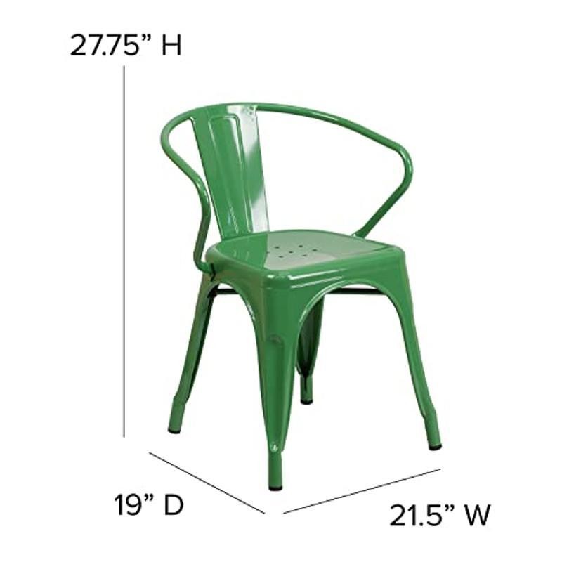 Commercial Grade Green Metal Dining Chair Stackable Weather Resistant 500 Lbs