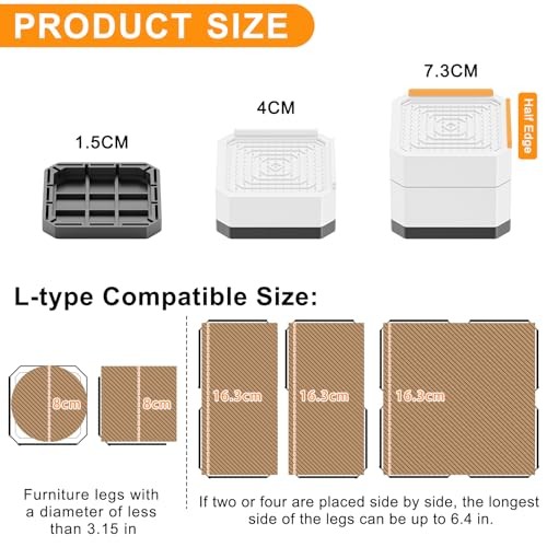 Heavy Duty Bed Risers, Adjustable Furniture Risers, Square 2, 3 or 4 White