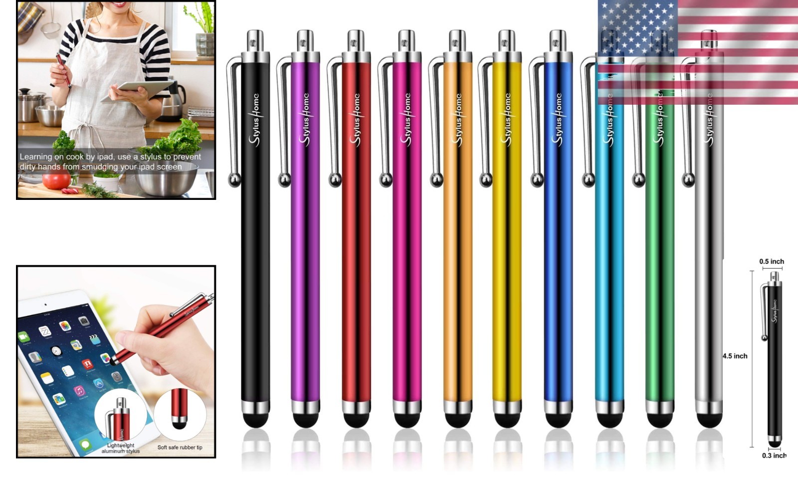 Stylus Pens for Touch Screens - 10 Pack Multi-colored Rubber