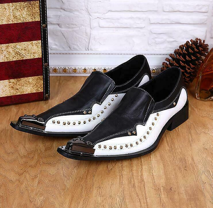 Fashion Men's Pointed Toe Leather Splice Rivets Shoes Formal Casual Party Oxford