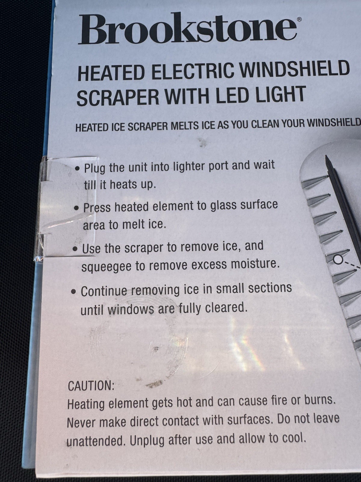 Brookstone Windshield Scraper Heated Electric With LED Light - Snow Ice Melter