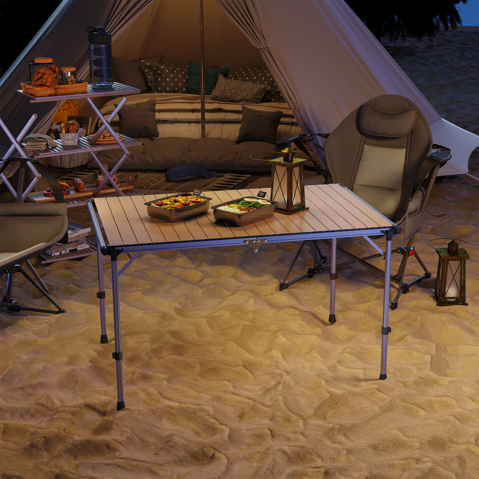 Foldable Table, Adjustable Height Aluminum Table for Picnic
