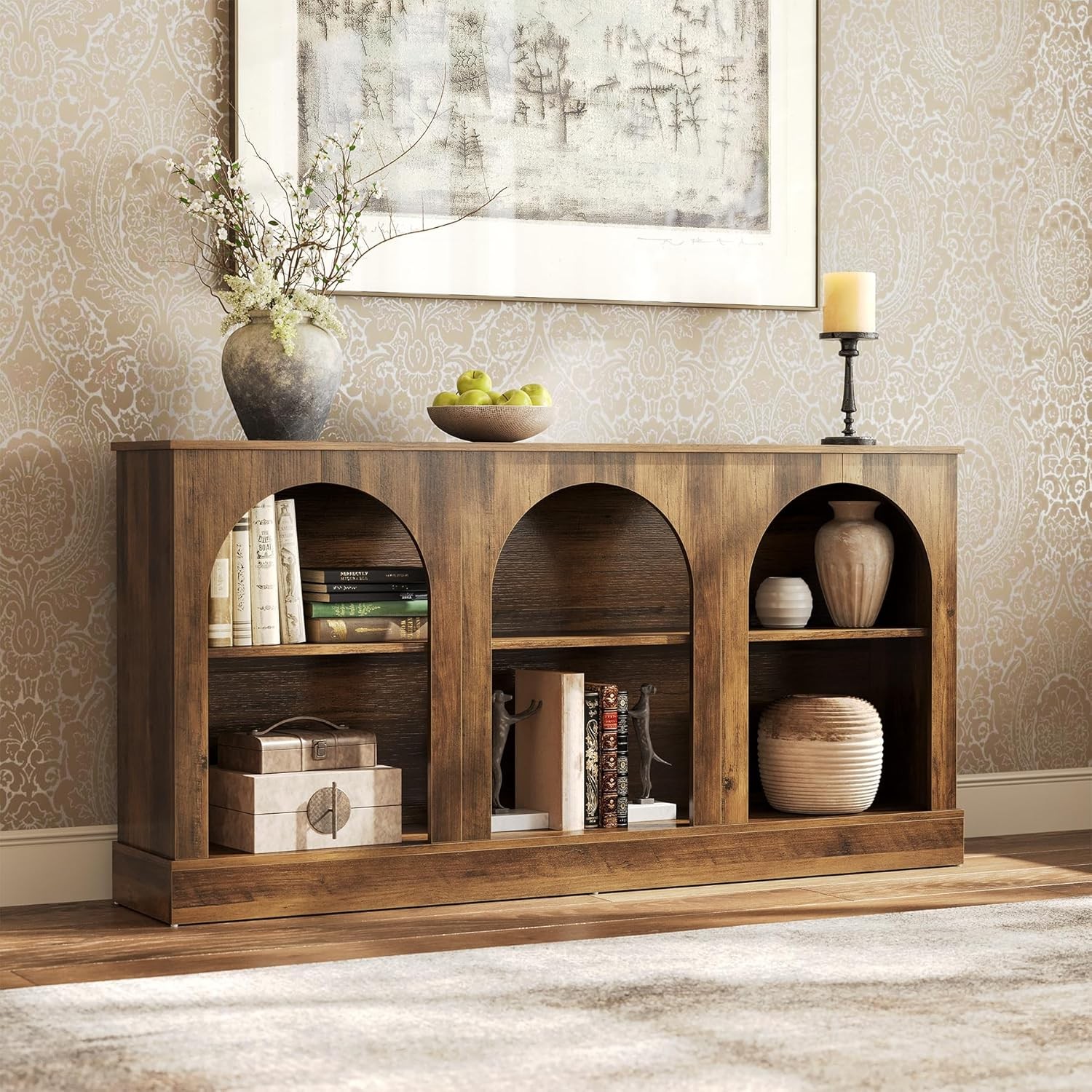 63" Modern Console Sofa Table W/ 3-Tier Storage Wooden Rectangular Foyer Table