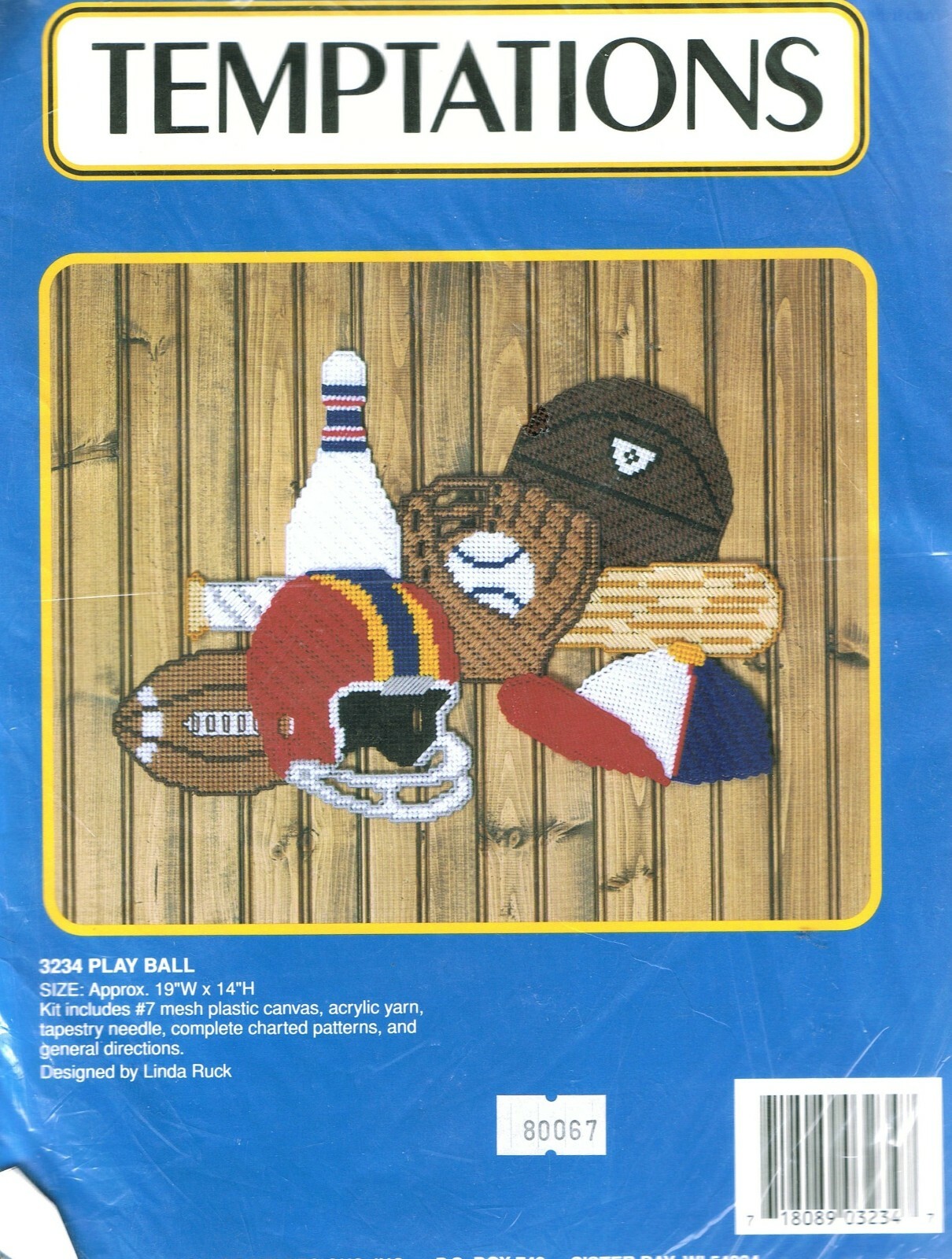 "Play Ball"-football-baseball-bowling-basketball plastic canvas-New-Rare-1993-