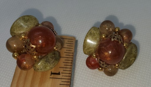 Vintage Bead Rock Stone Clip-On Earrings Nice!