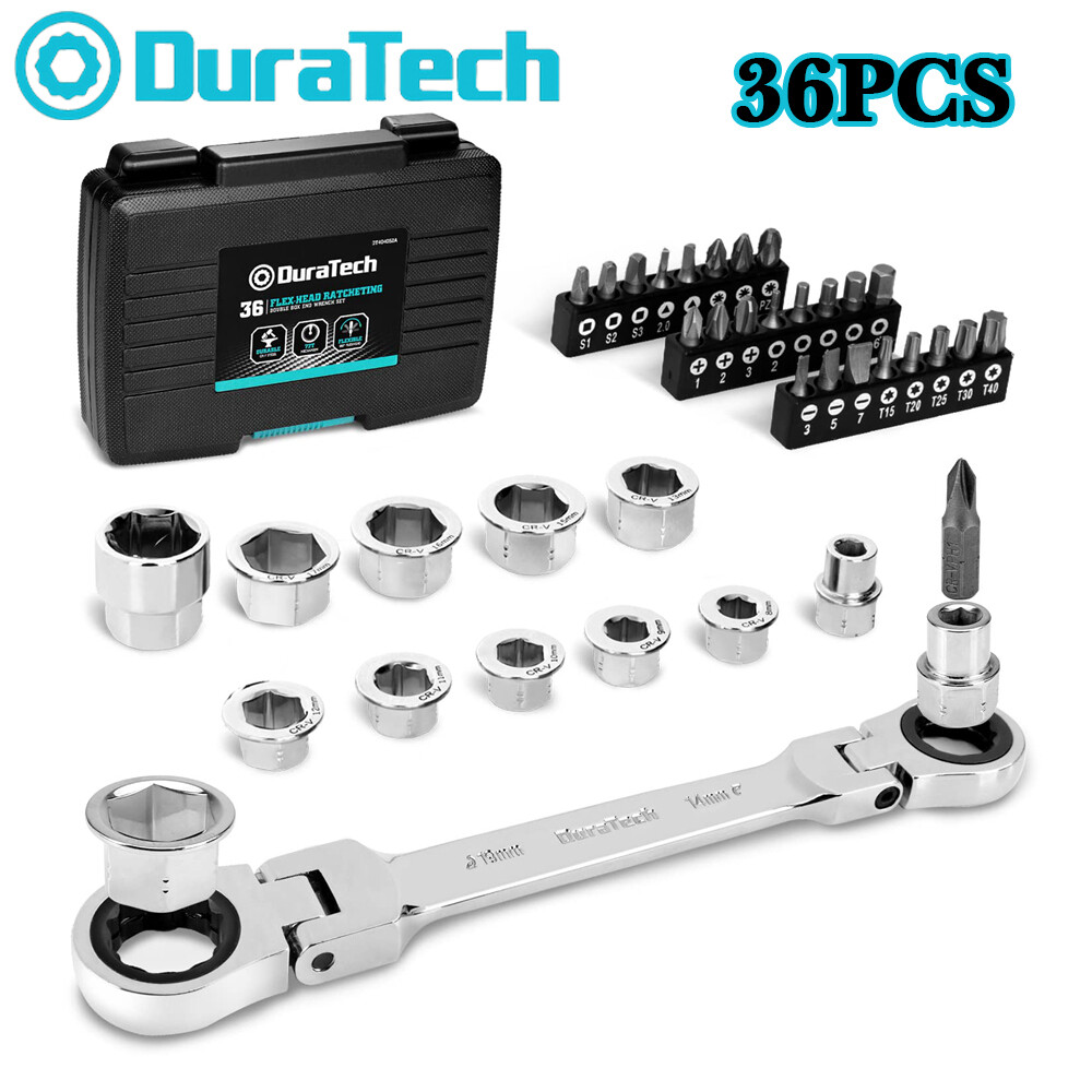 DURATECH 12-in-1 Flex-Head Ratcheting Wrench Set &24-in-1 Screwdriver Set 8-19mm
