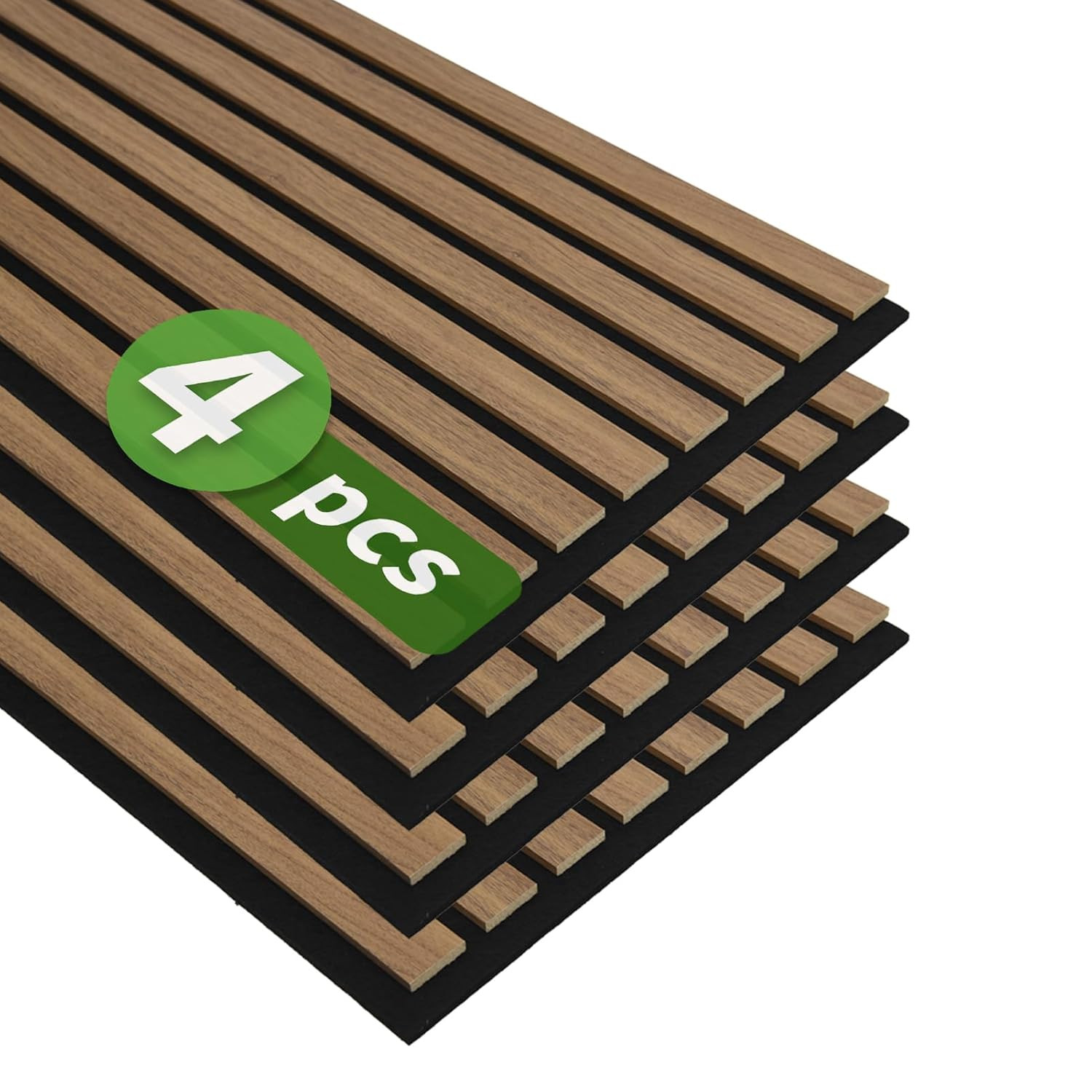 Soundproof Wood Slat Panels 4-Pack, 3D Acoustic Wall Decor - Deep Walnut