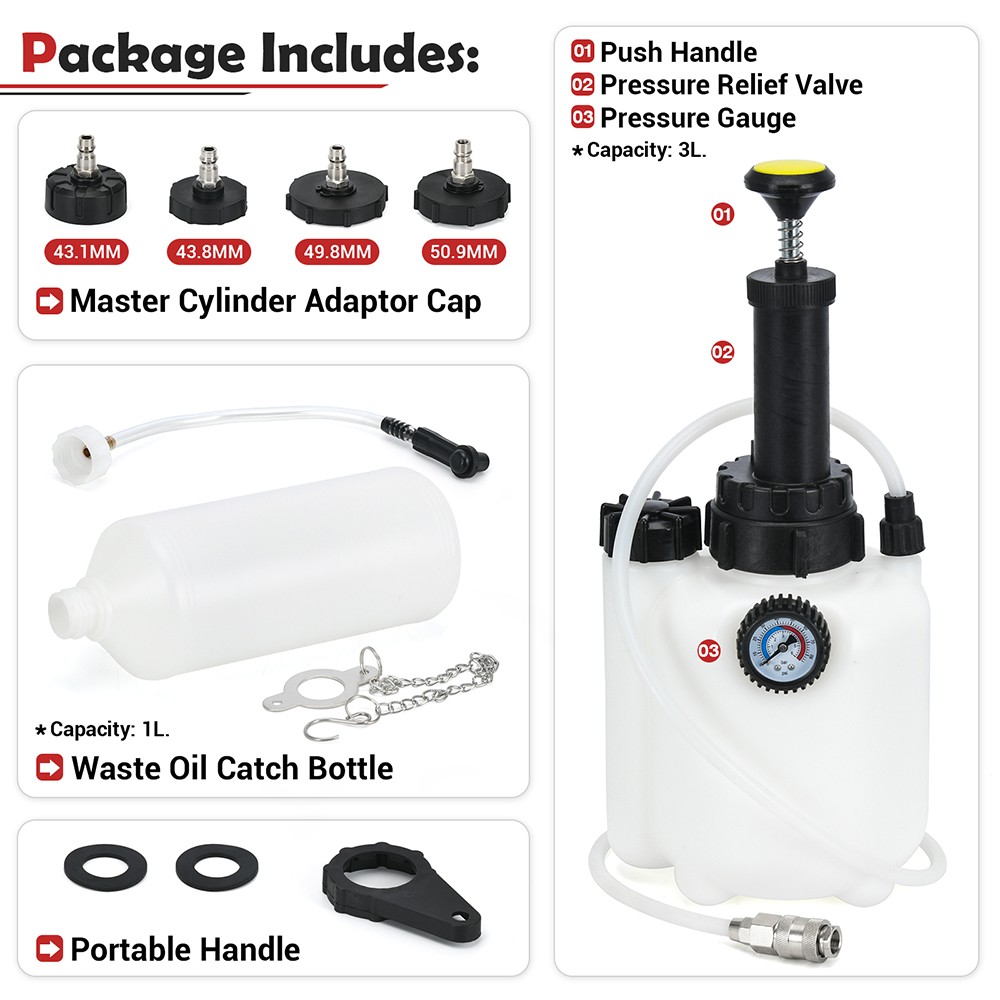 3L Capacity Manual Brake Clutch Bleeder Fluid Tool Power Bleeding oil bottle Kit