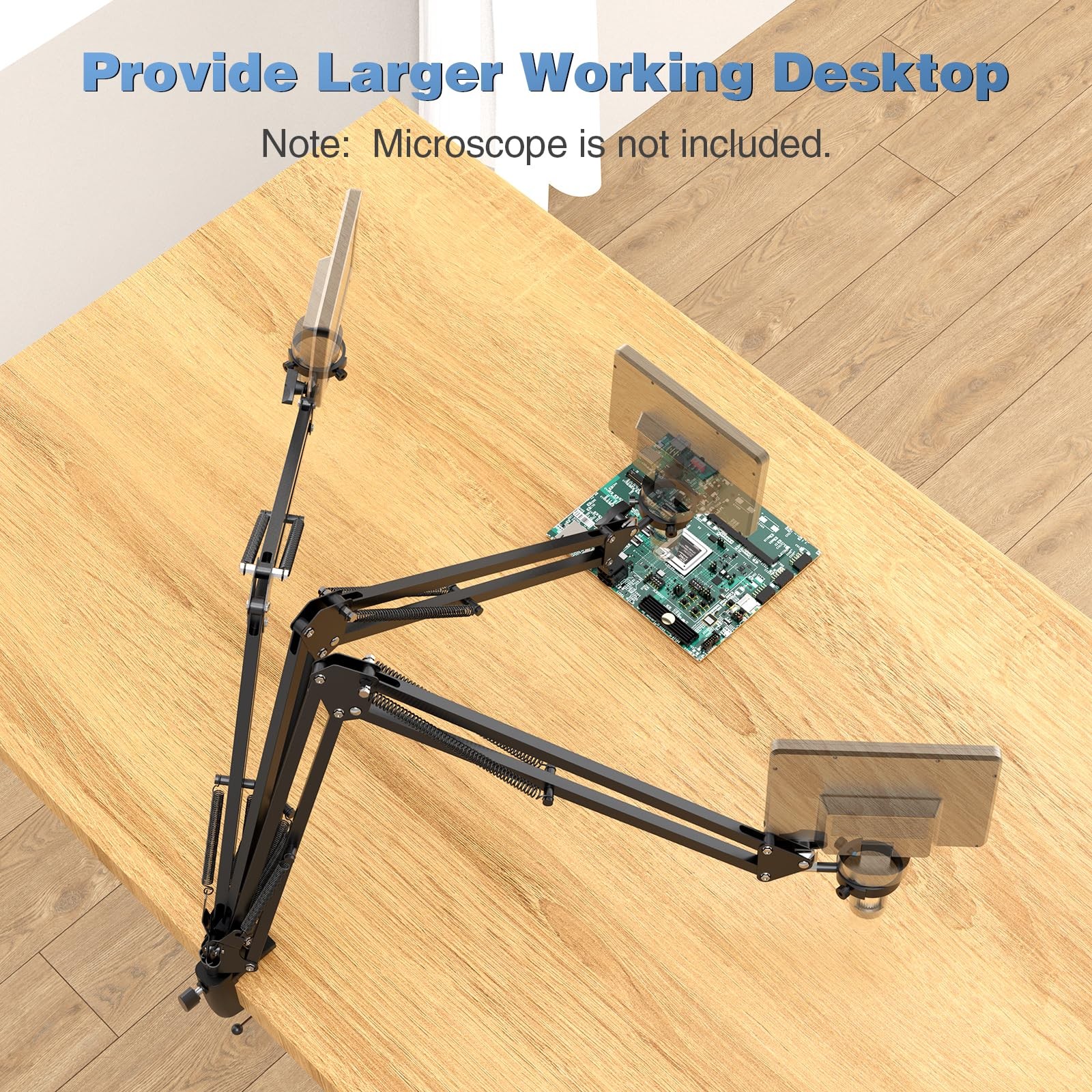 Microscope Arm Stand，Adjustable Metal Bracket with Clamp and Grommet Base，Coi...