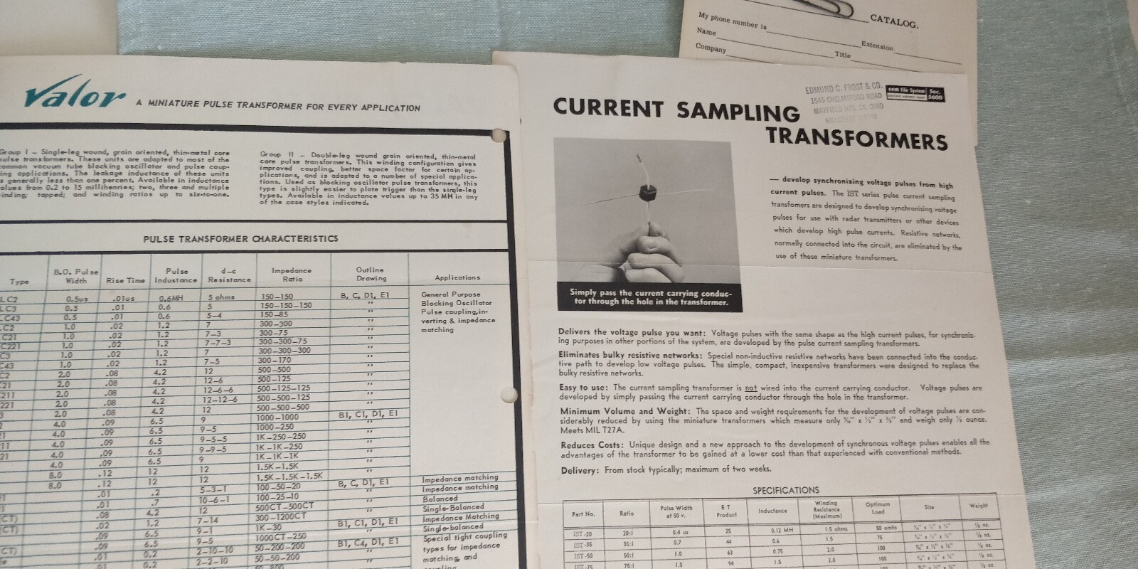 1950s ~ Valor Instrument Inc ~ Transformers ~ Data-Sheets / Bulletins