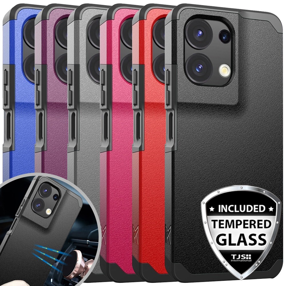 For TCL K32 5G Case Mount Friendly Hard Dual Layer Hybrid Cover+Tempered Glass
