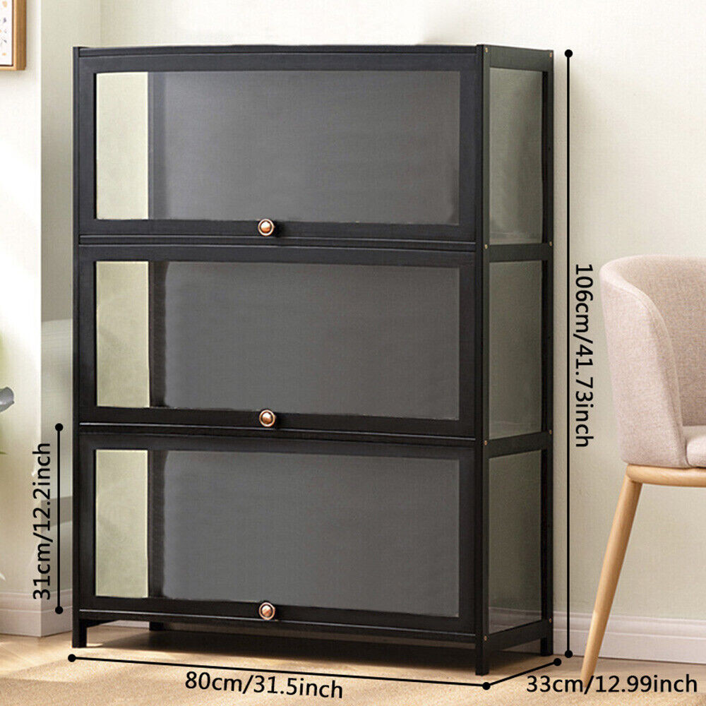 3-Tier Model Display Case Collection Shelf Bamboo Storage Cabinet US