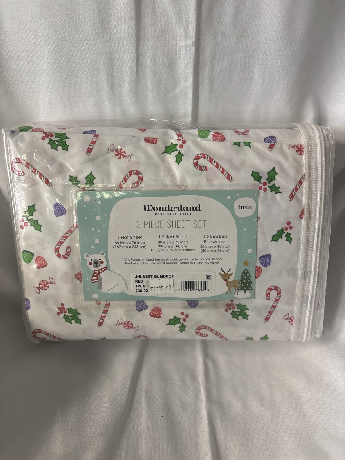 Wonderland 3 Piece Sheet Set Christmas