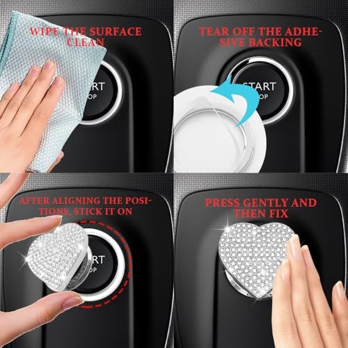 Bling Push Start Button Cover with Rhinestone, Engine Start Button Cover, White