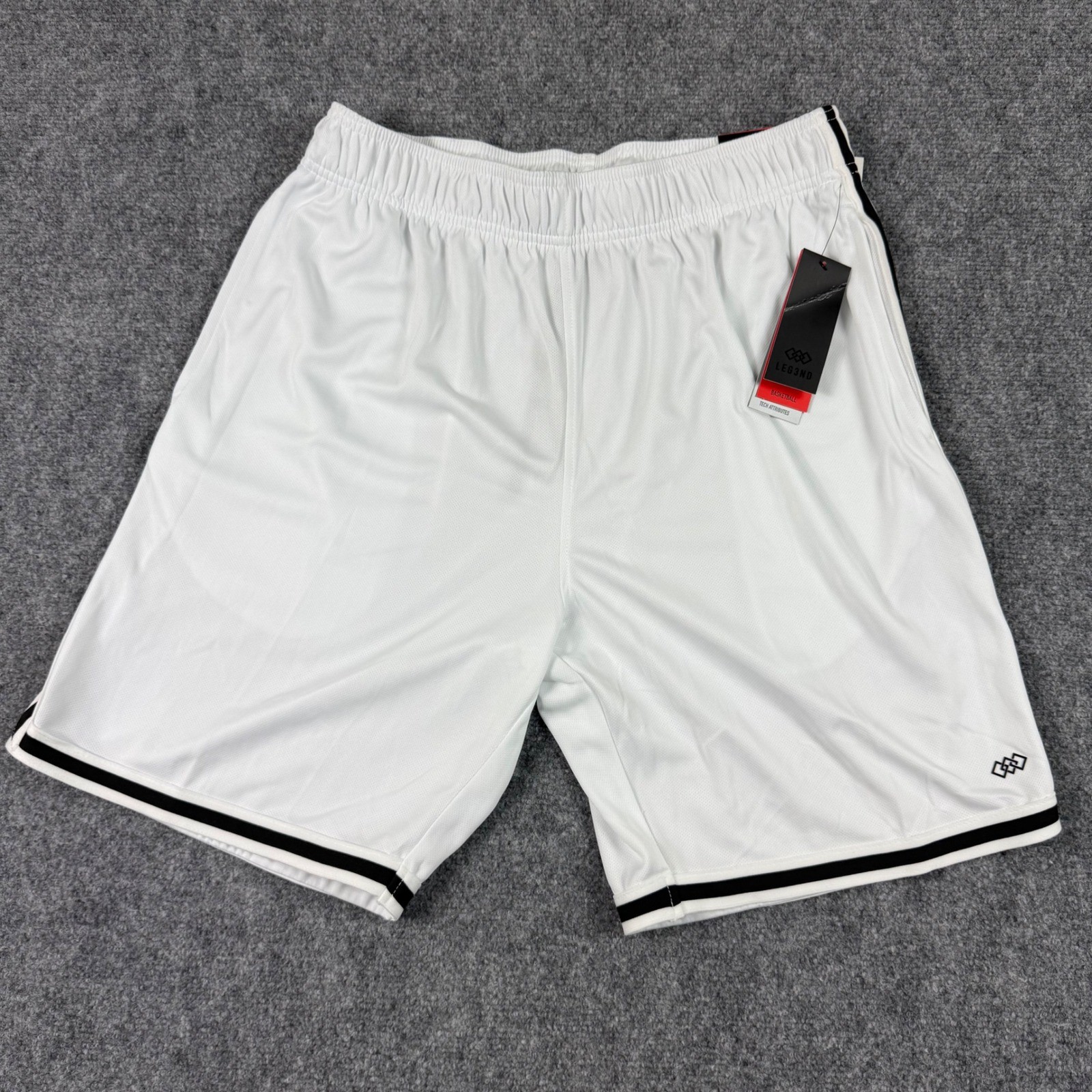 LEG3ND Basketball Shorts Large White Black Trim Athletic Gym Activewear Mens NWT