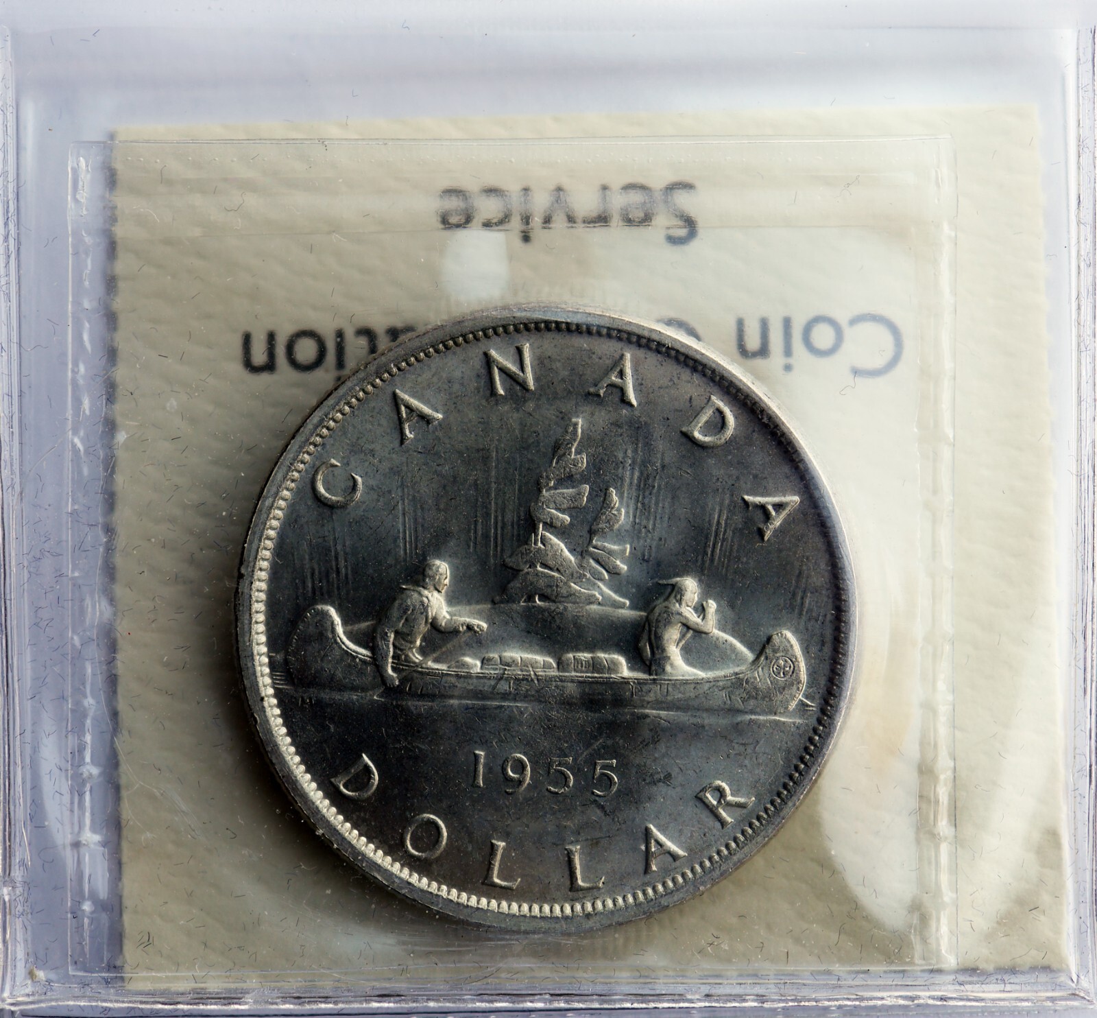 1955 Canada Silver Dollar ARNPRIOR with Die Break - ICCS GEM Uncirculated MS 65