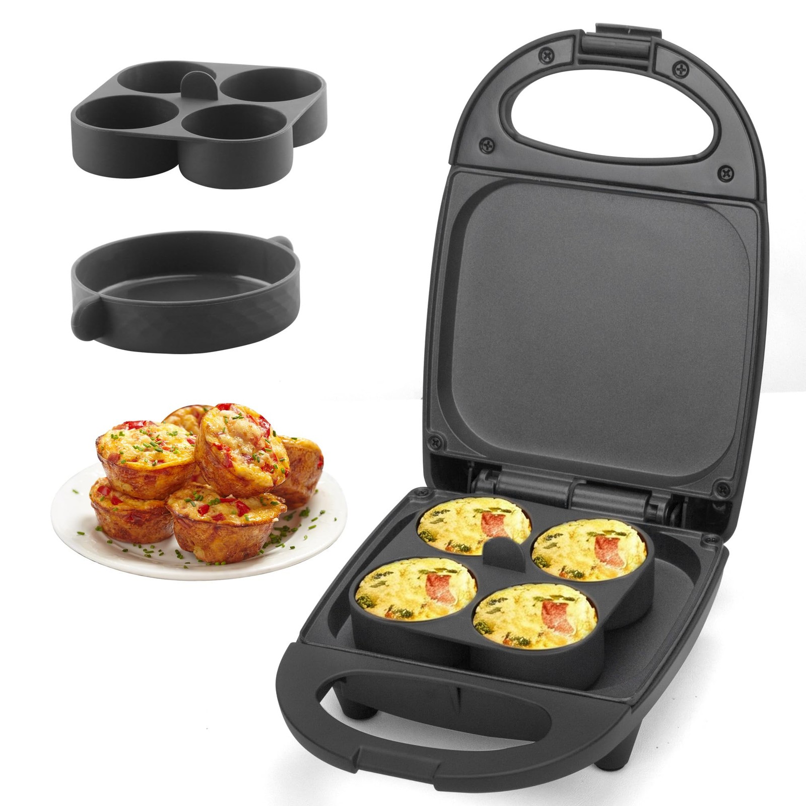 SugarWhisk Egg Bite Maker with 2 Silicone Molds for Standard, Black