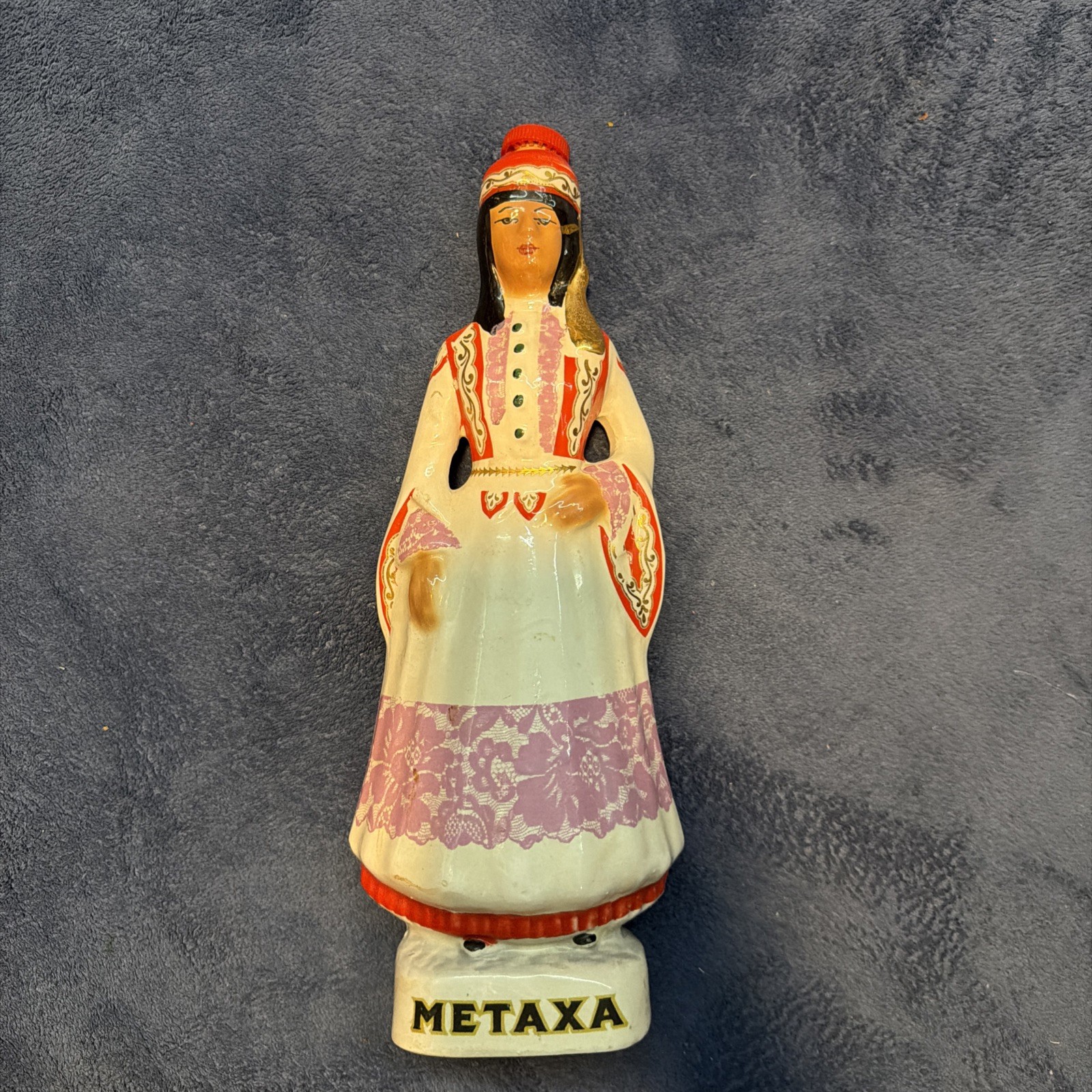 VTG GREECE 1960's METAXA LIQUEUR QUEEN AMALIA LARGE CERAMIC FIGURE BOTTLE Empty