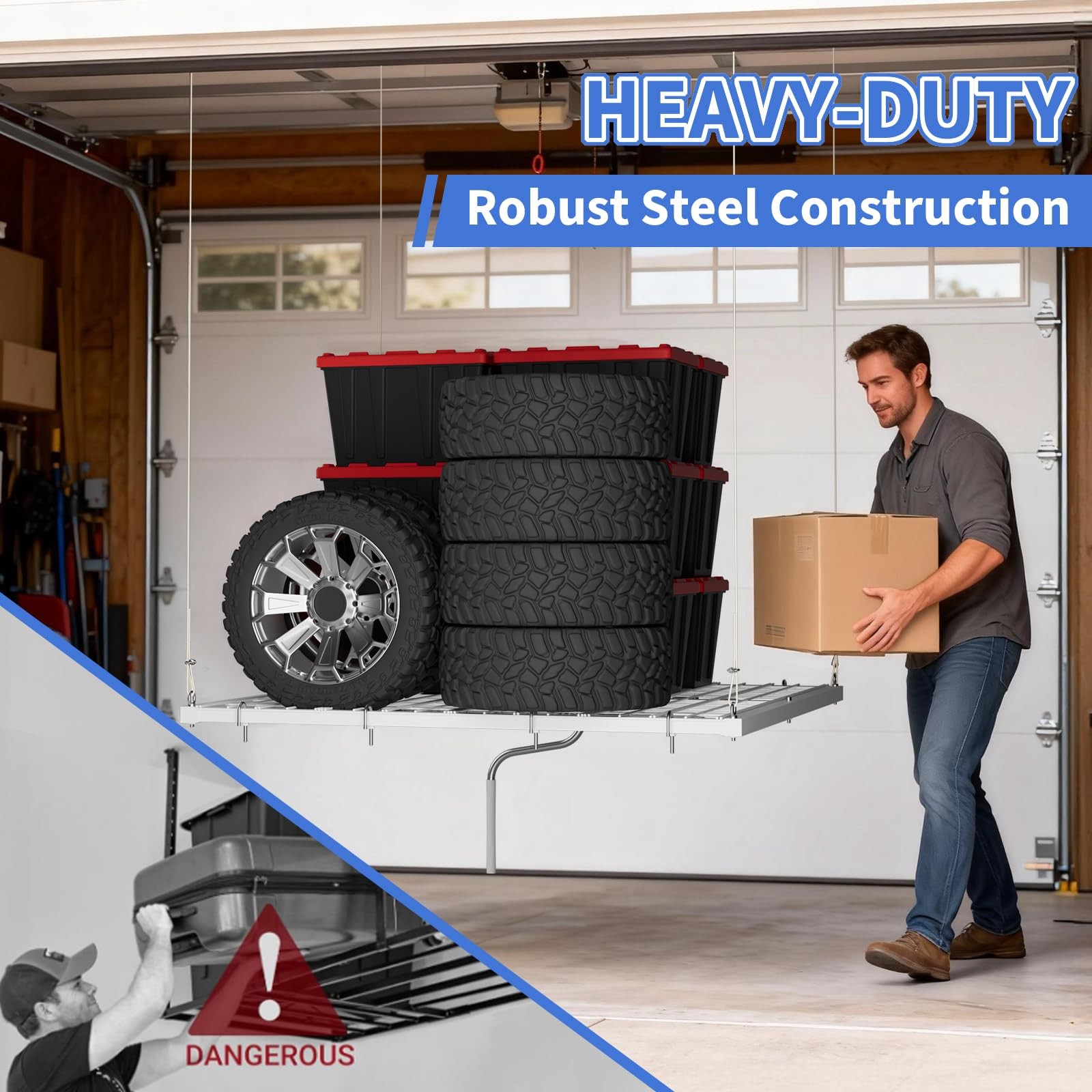 4x8 ft/ 4x4 ft Overhead Garage Lifting Storage Rack Ceiling Rack Garage Storage